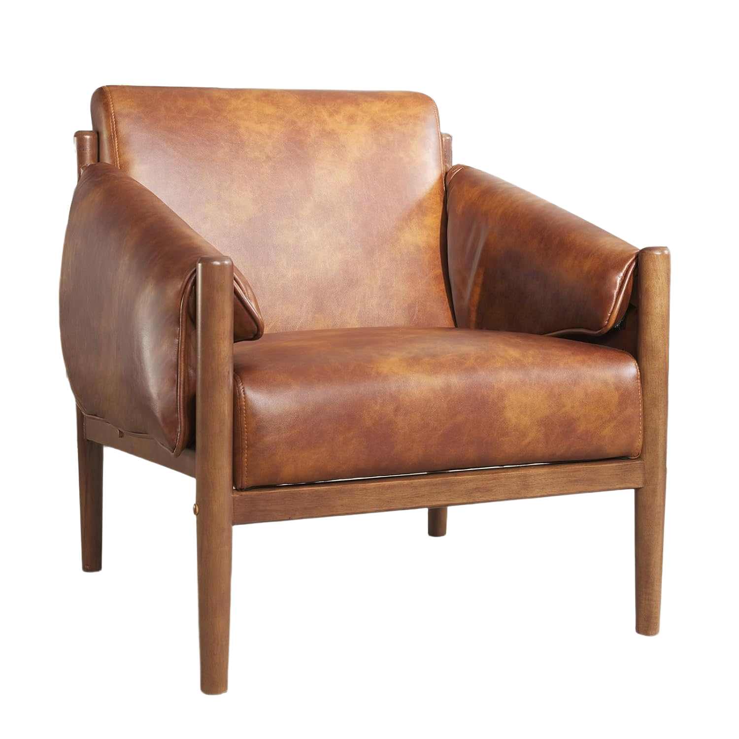 Mid-Century Leather Accent Chair with Arm Pads for Living Room