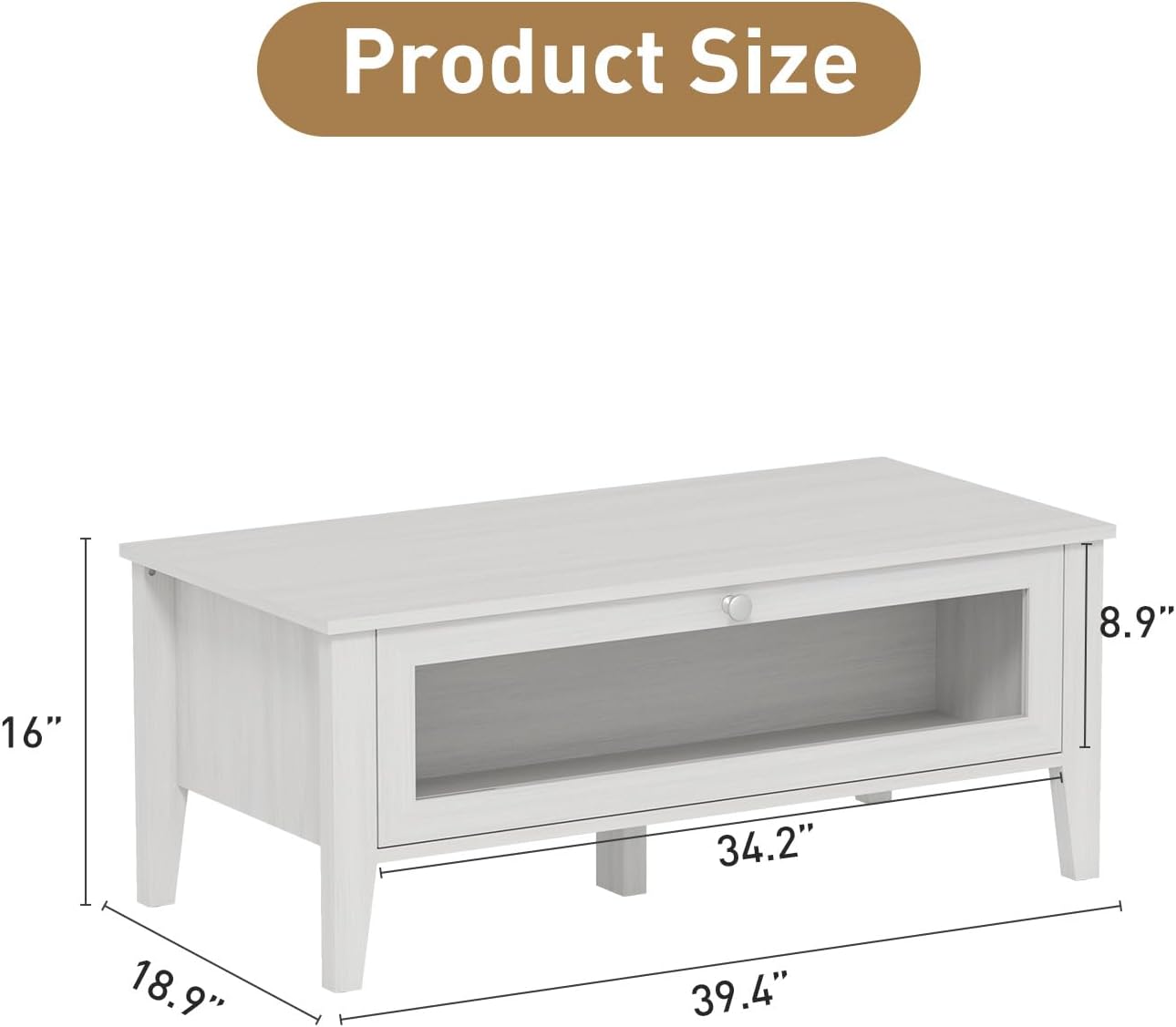 Modern Coffee Table with Glass Door Storage for Living Room