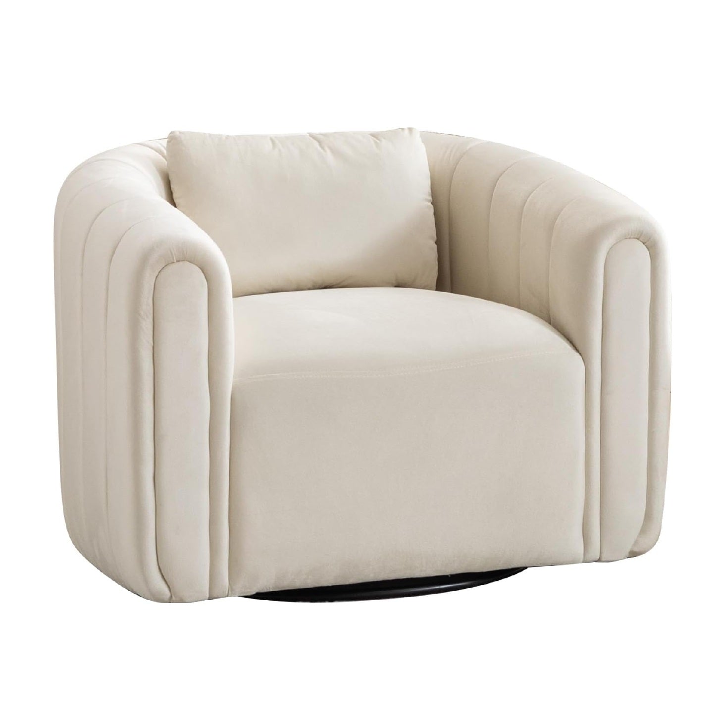 Velvet Swivel Barrel Accent Chair with Lumbar Pillow for Living Room