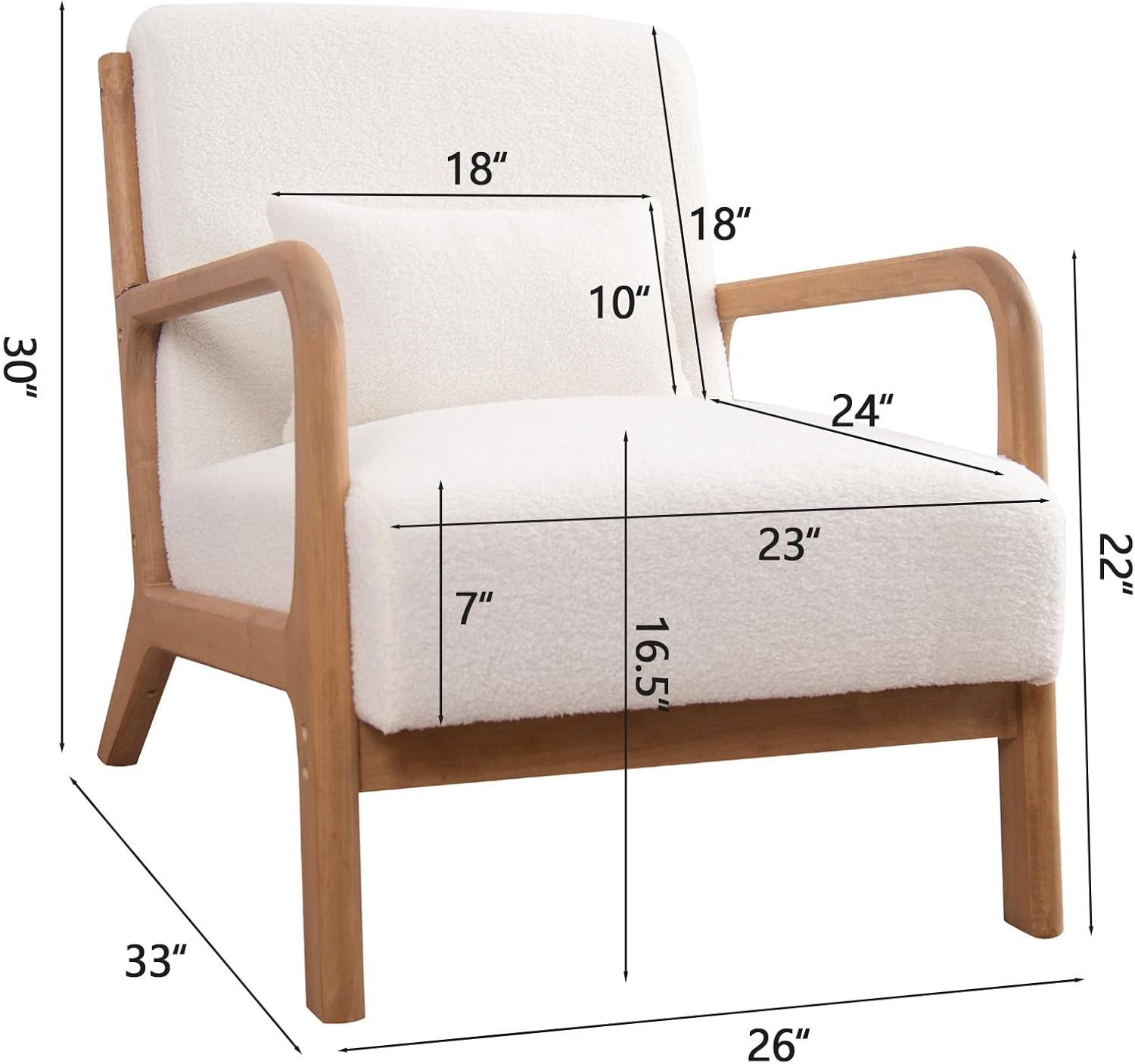 Mid-Century Lounge Chair with Lamb Wool Fabric for Living Room