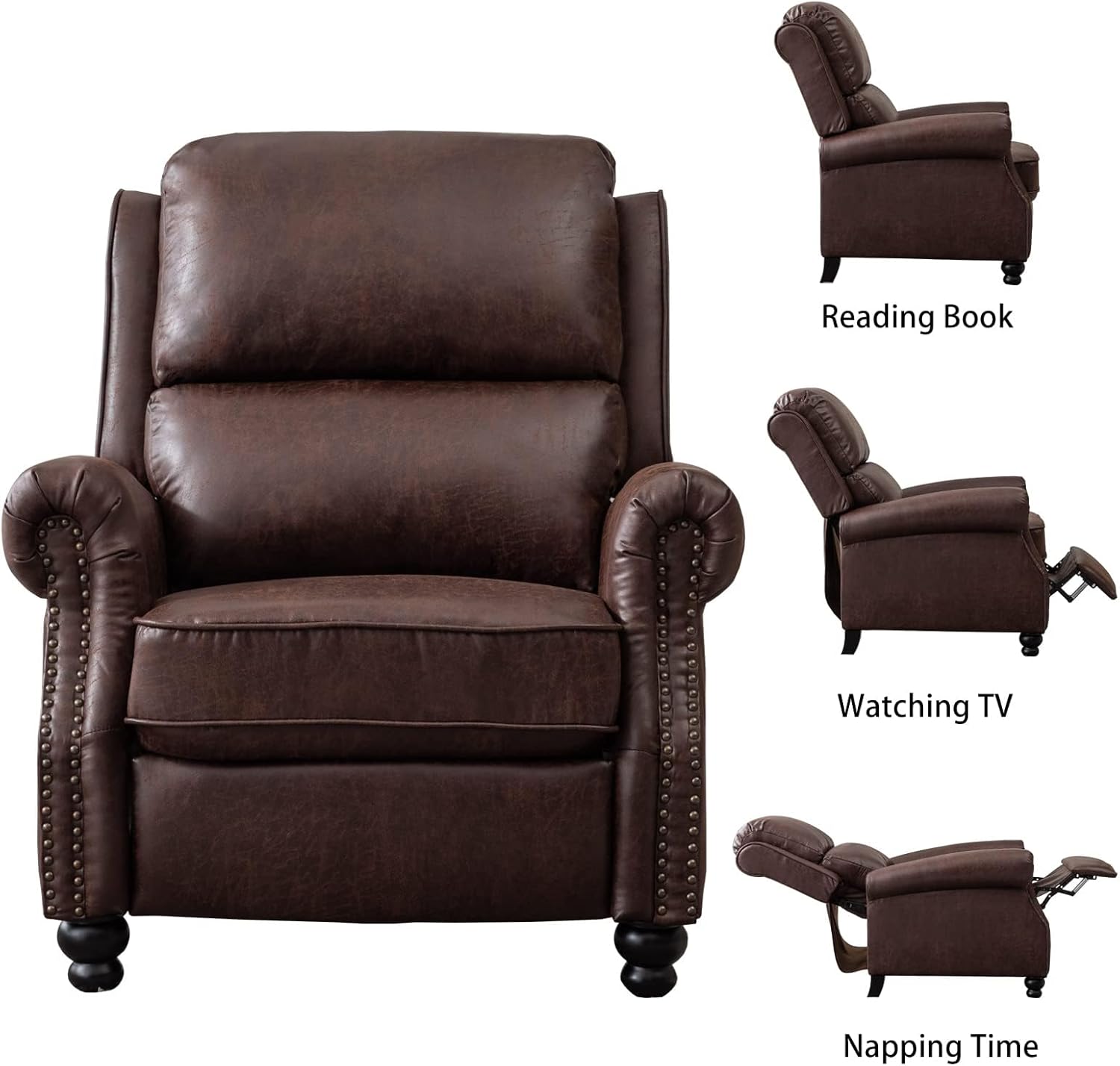 Pushback Recliner Armchair with Rivet for Living Room