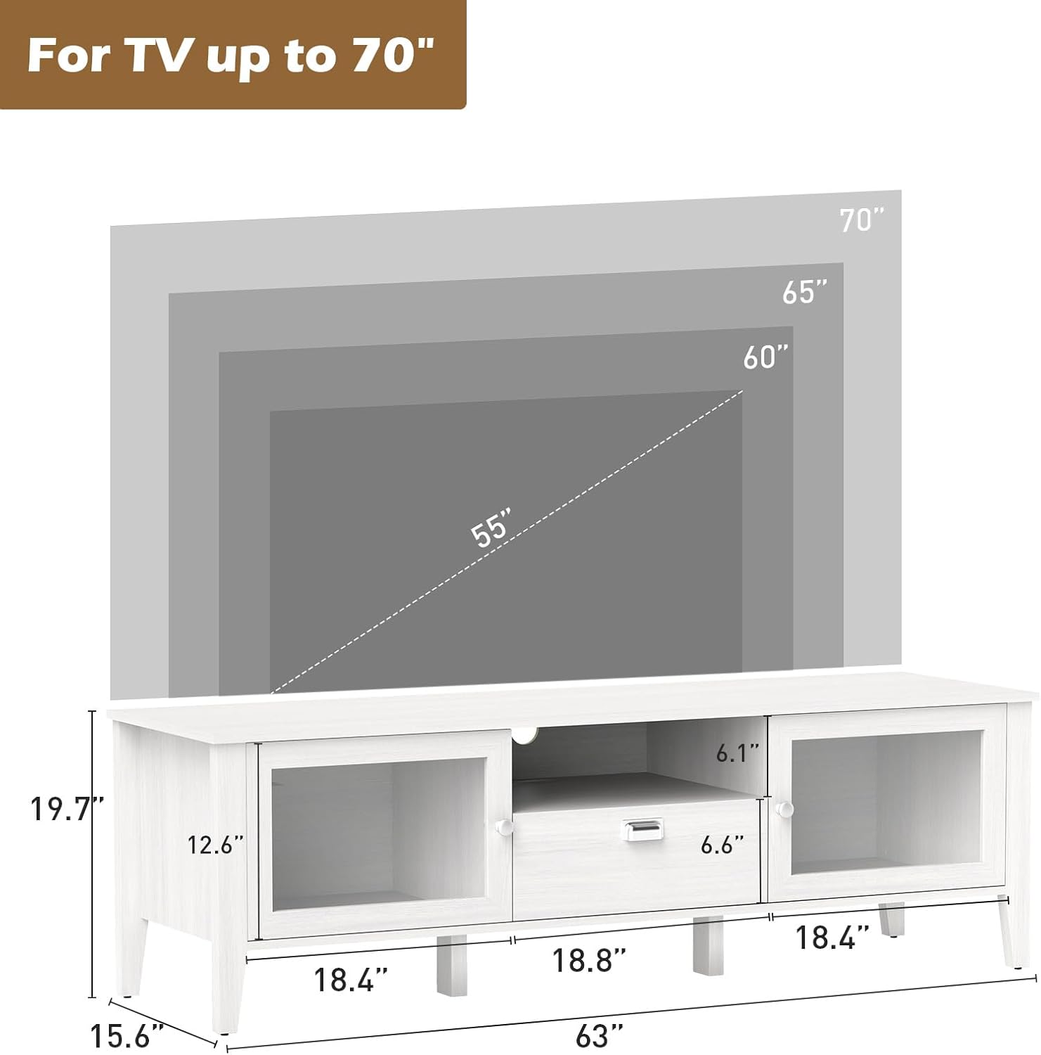 Modern TV Stand with Glass Doors for 65–70" TVs