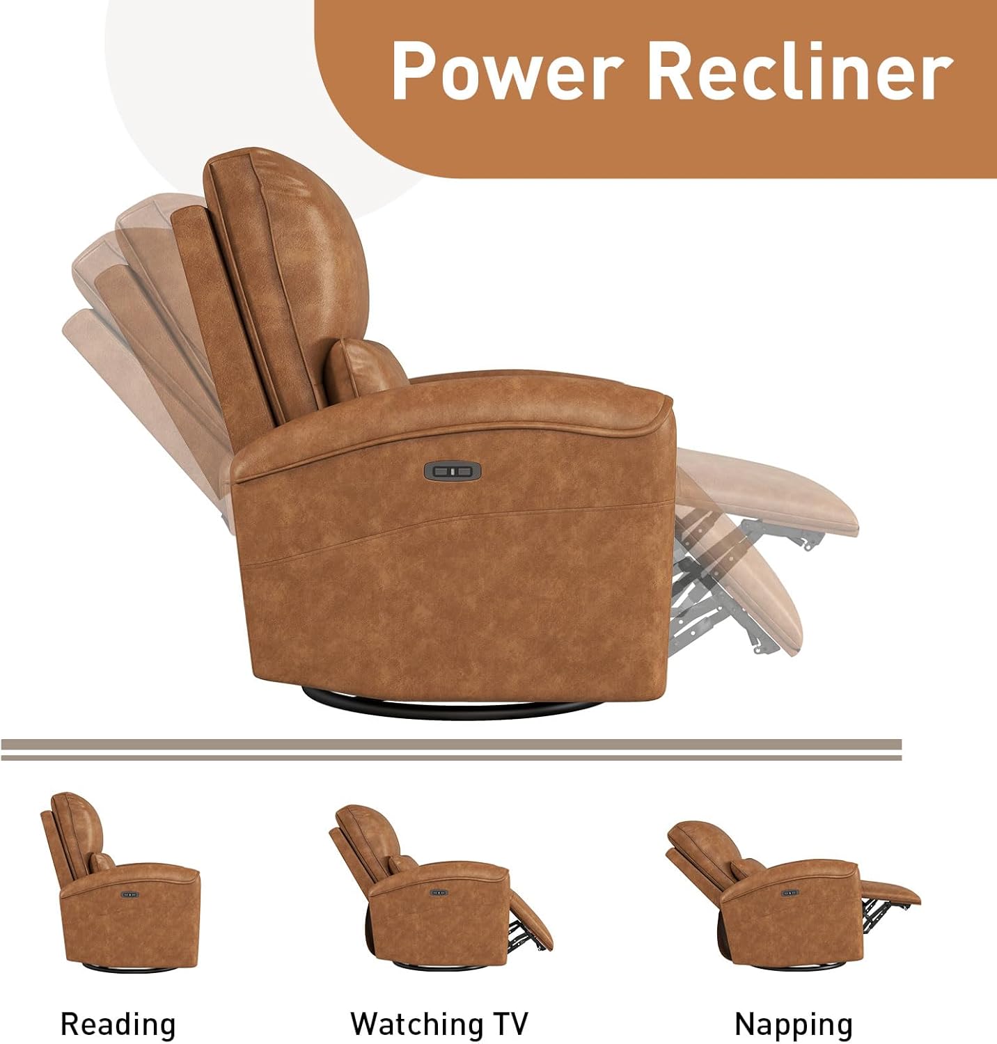 Power Swivel Glider Recliner Chair with USB for Living Room