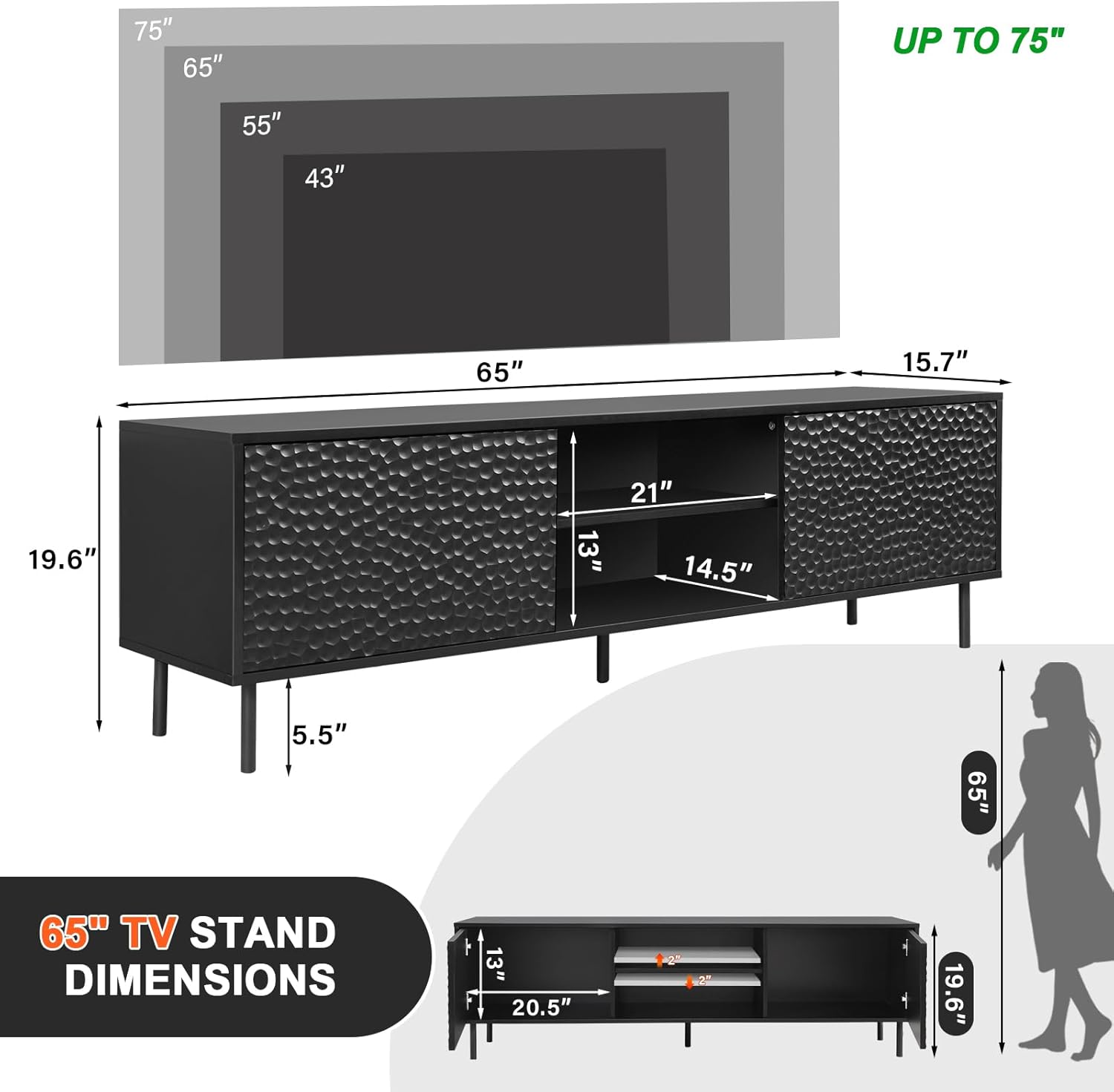 Mid-Century TV Stand with Storage for Up to 75" TVs