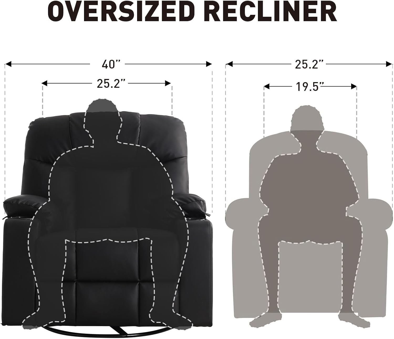 Oversized Swivel Rocker Recliner Chair with Massage and Heat for Living Room