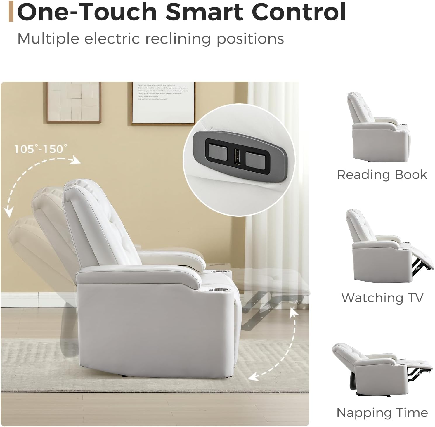 Power Recliner Chair with USB and Cup Holders for Living Room