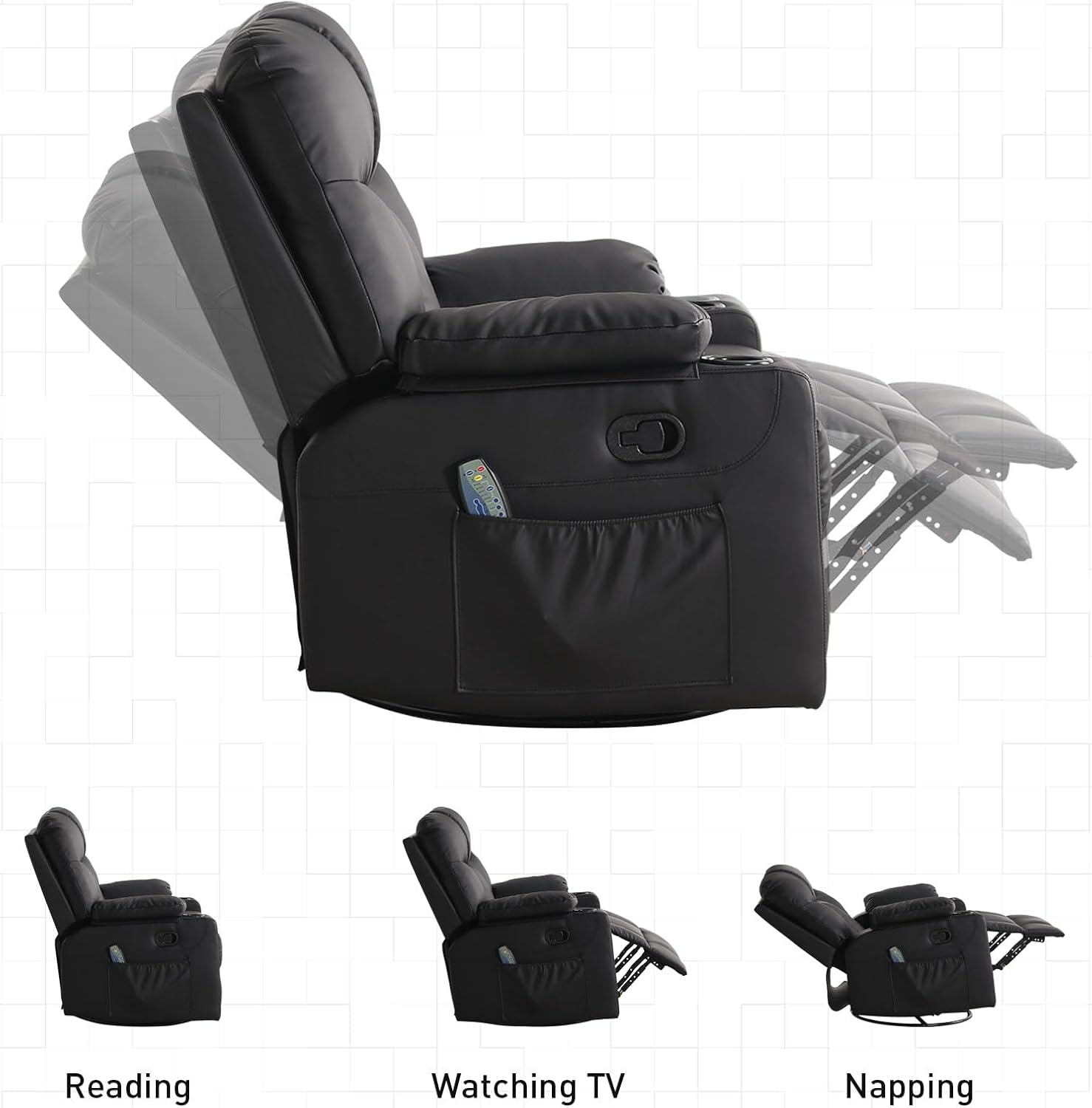 Oversized Swivel Rocker Recliner Chair with Massage and Heat for Living Room