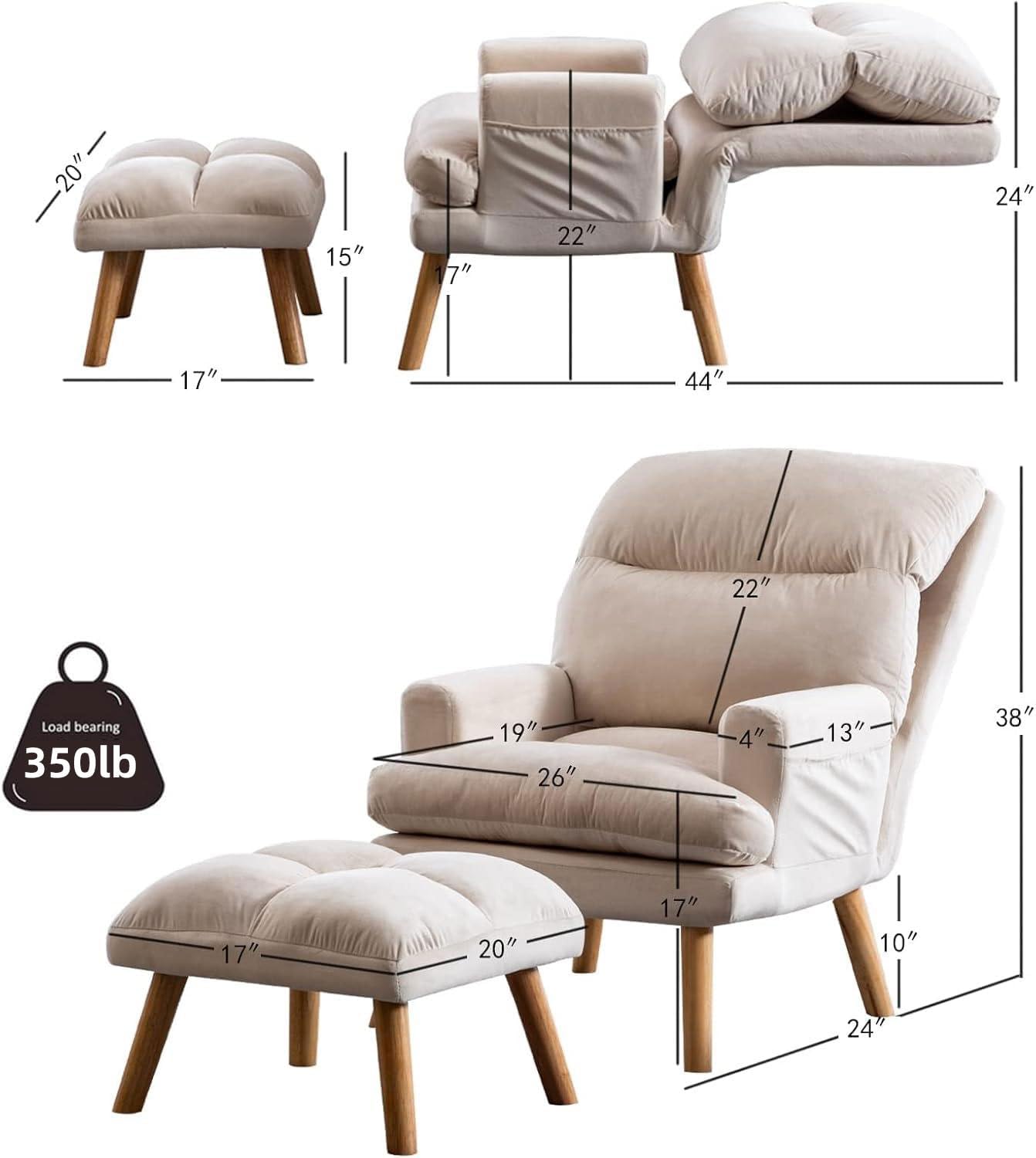 Charles Adjustable Accent Chair with Ottoman for Living Room