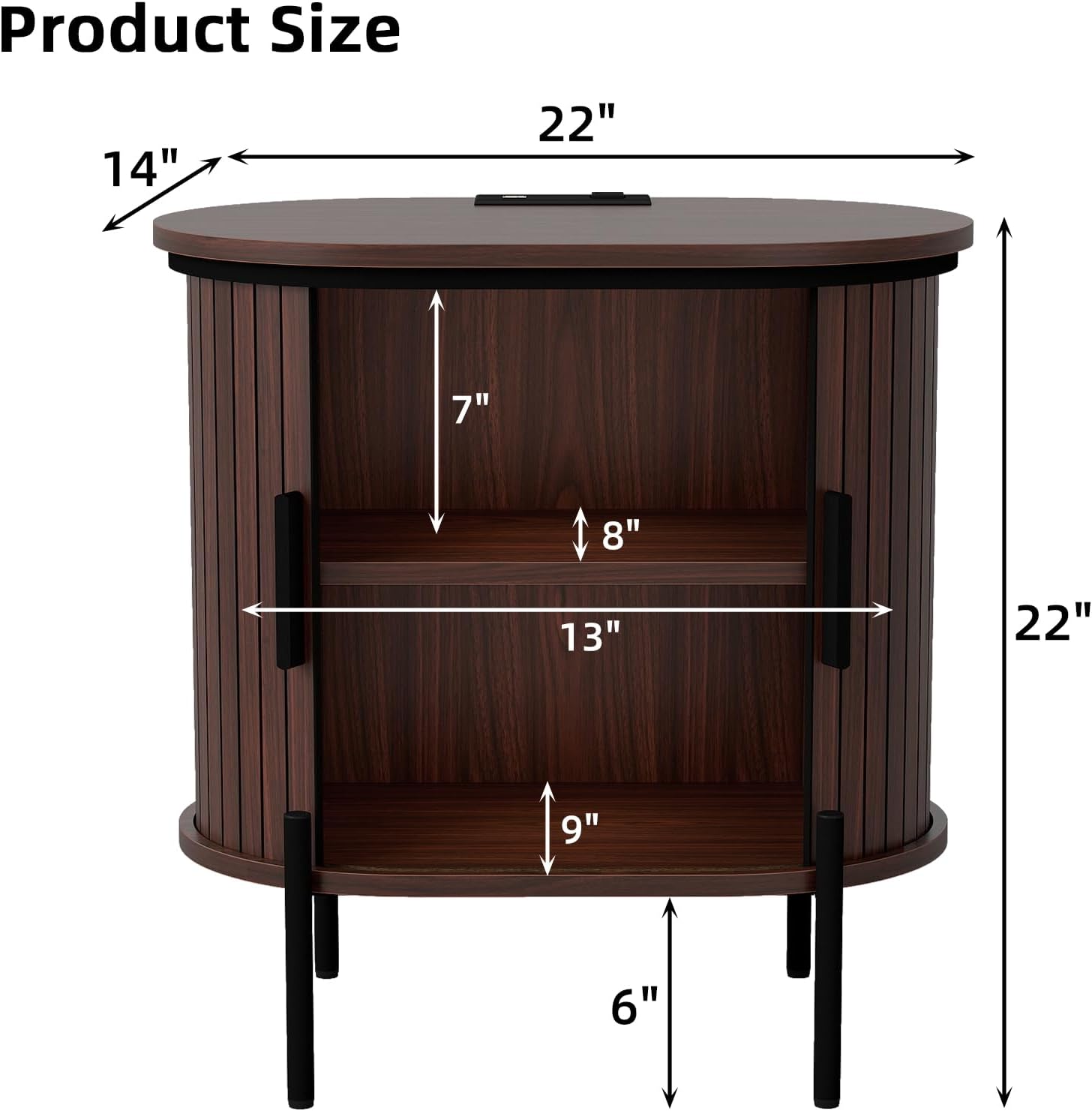 Mid-Century Side Table with Charging Station for Bedroom