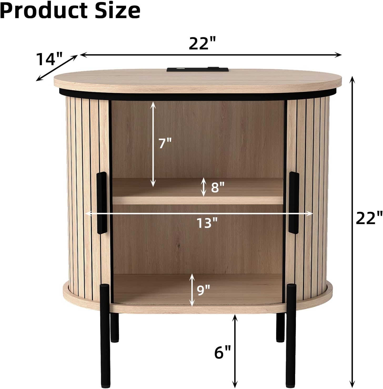 Mid-Century Side Table with Charging Station for Living Room