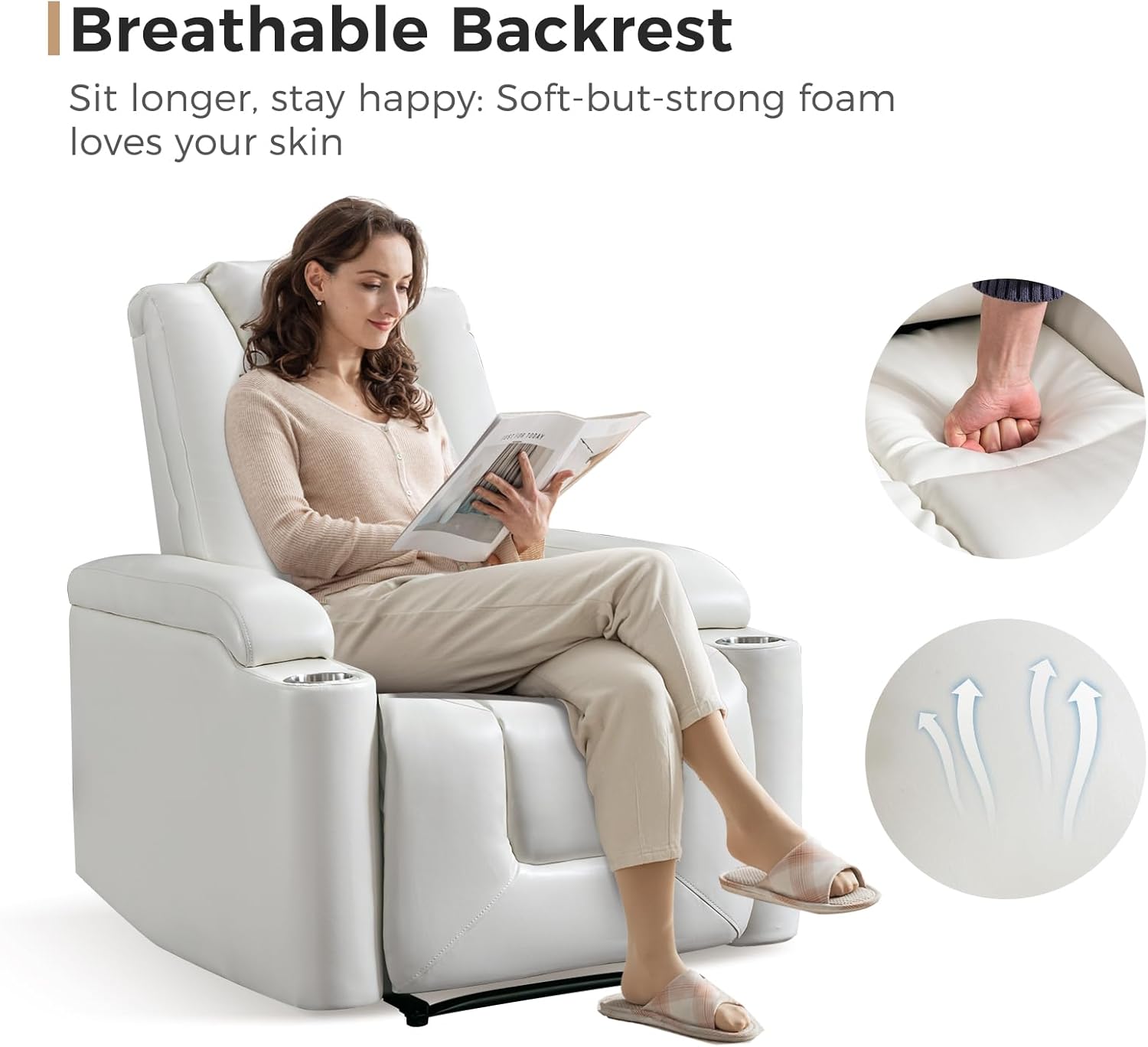 Power Recliner Chair with USB and Cup Holders for Living Room