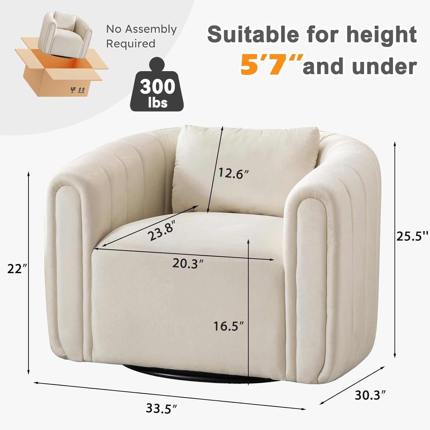 Velvet Swivel Barrel Accent Chair with Lumbar Pillow for Living Room
