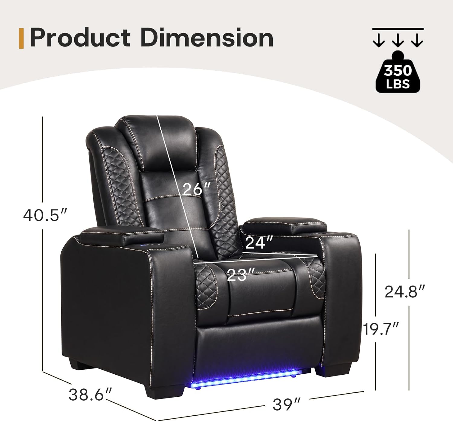 Power Recliner Home Theater Chair with LED for Living Room