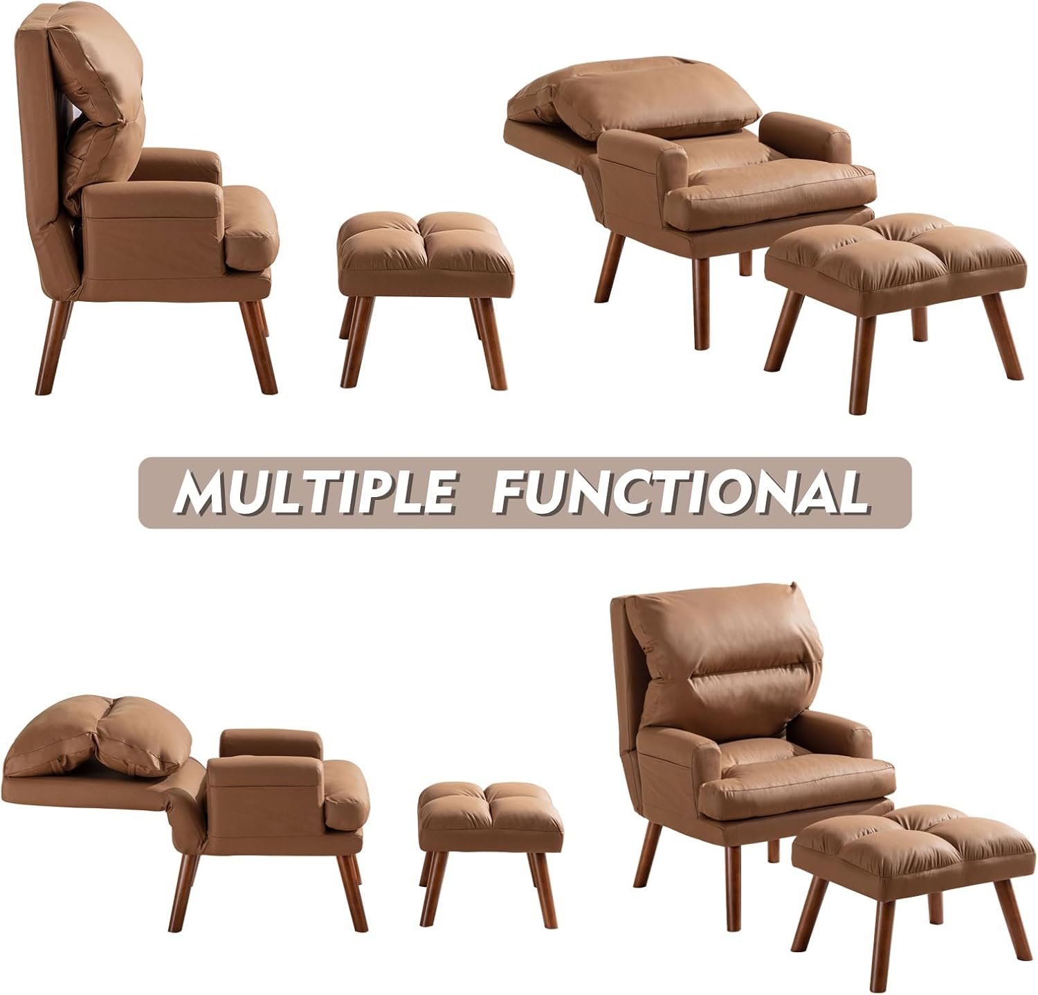 Modern Accent Chair with Ottoman and Adjustable Backrest for Living Room