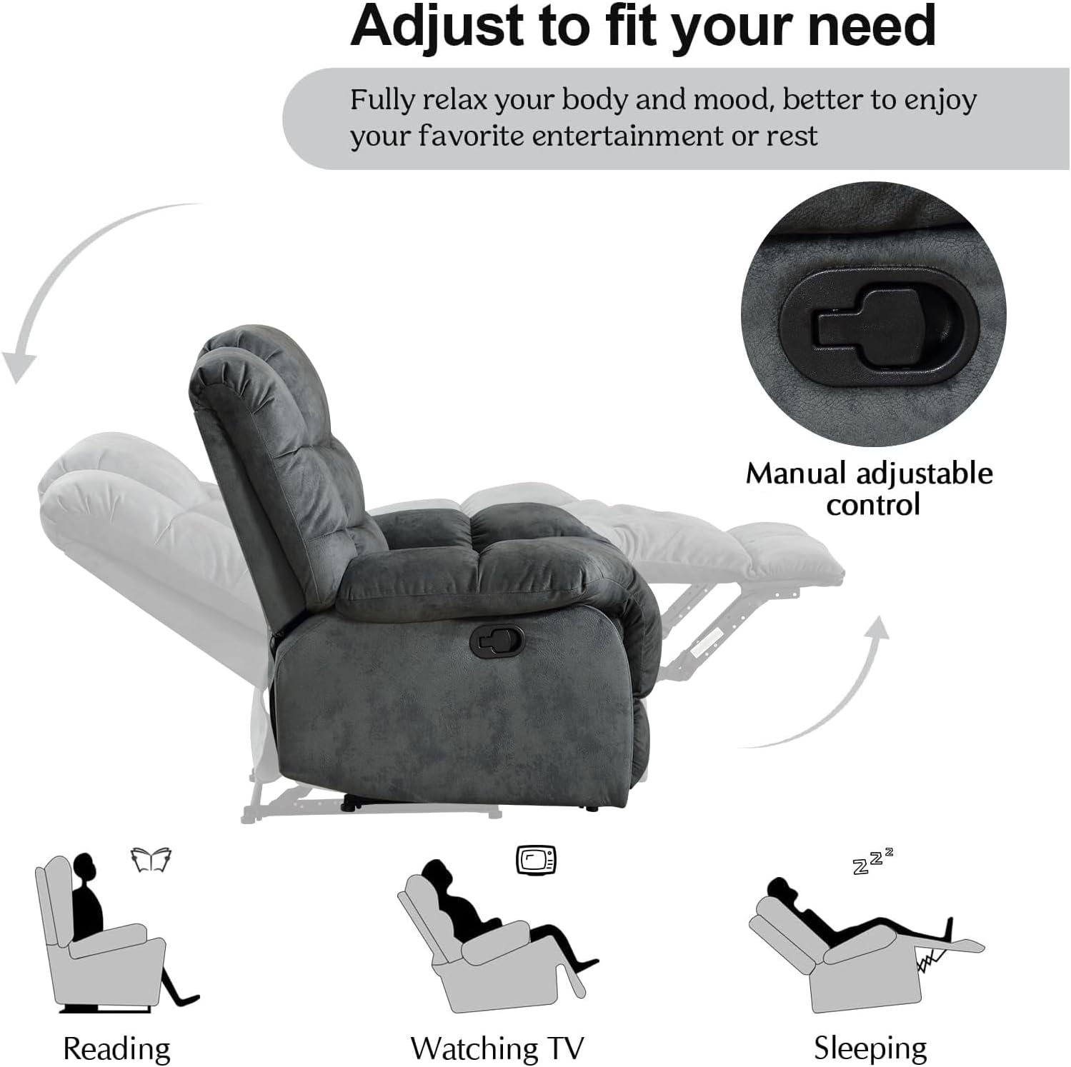 Single Recliner Sofa Chair with Manual Recline for Living Room