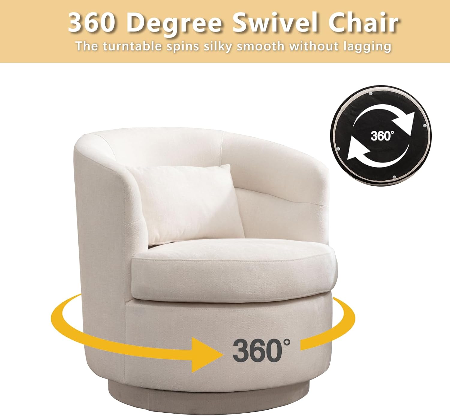 Swivel Barrel Accent Chair with Pillow for Living Room
