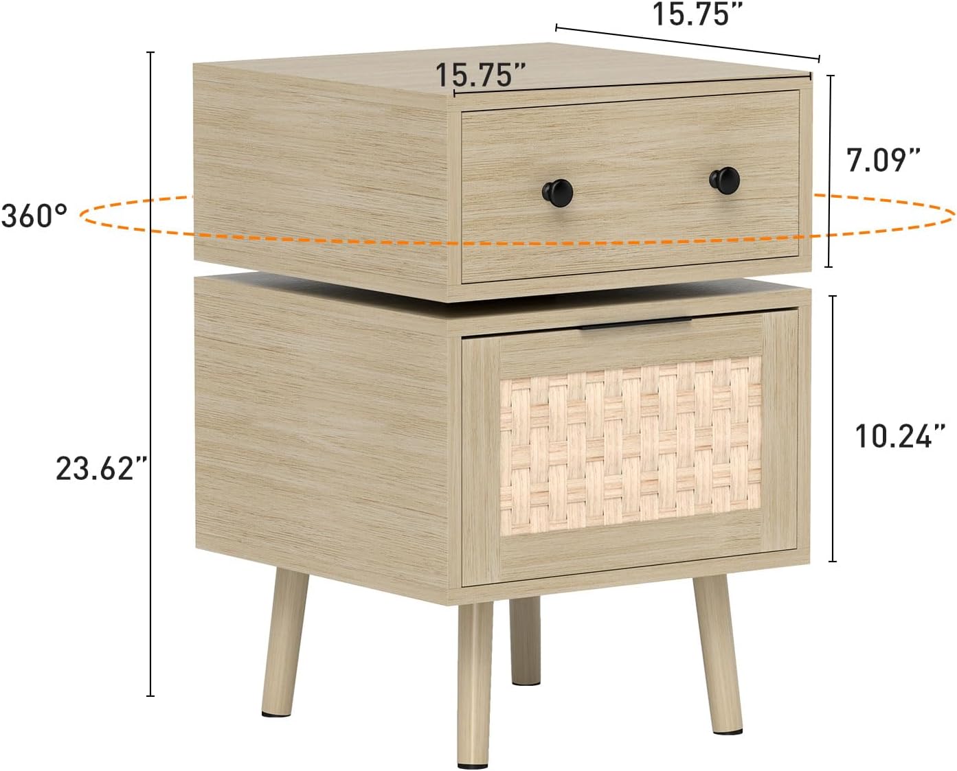Rotating Nightstand with Storage Cabinet for Bedroom