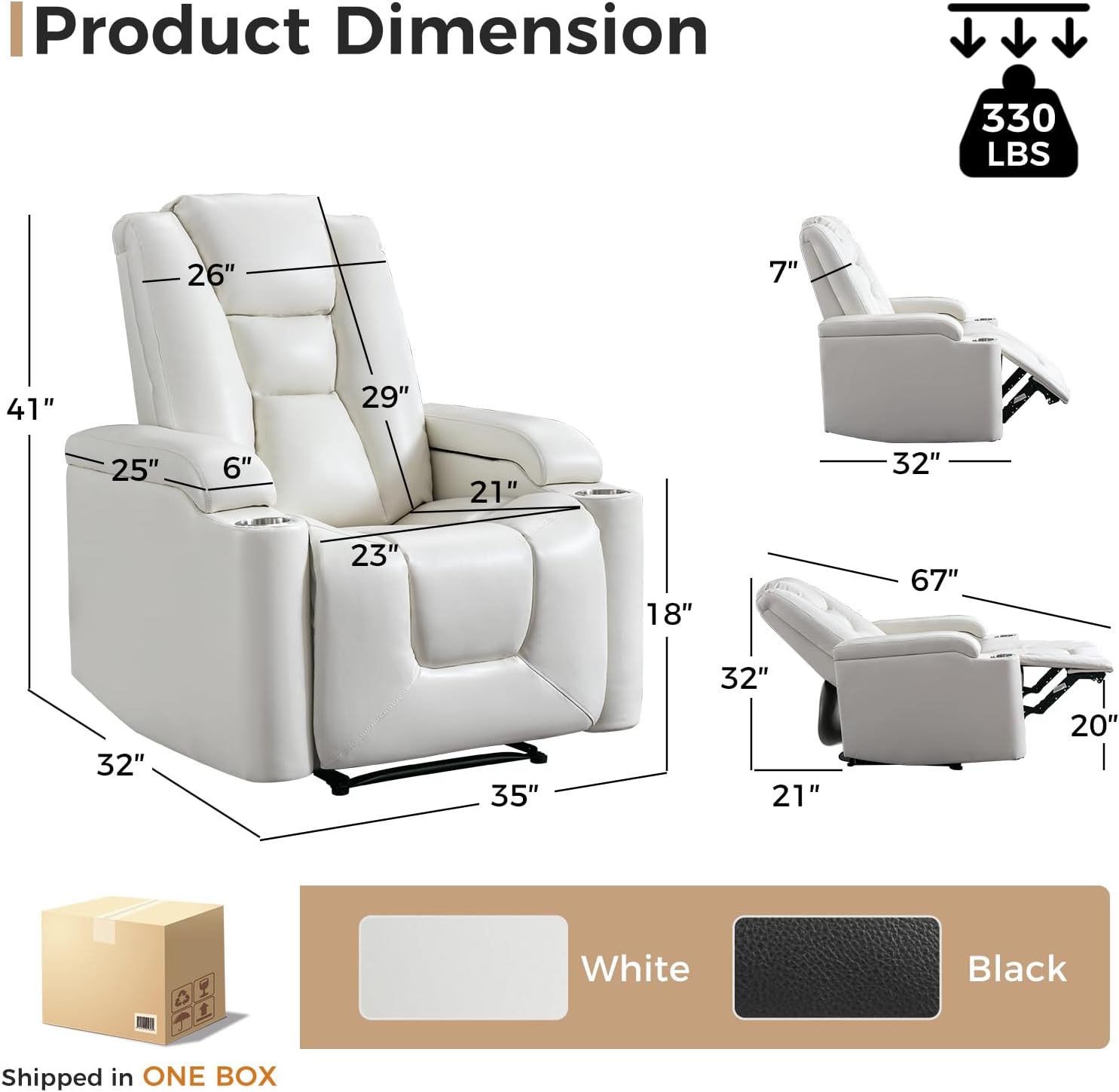 Power Recliner Chair with USB and Cup Holders for Living Room