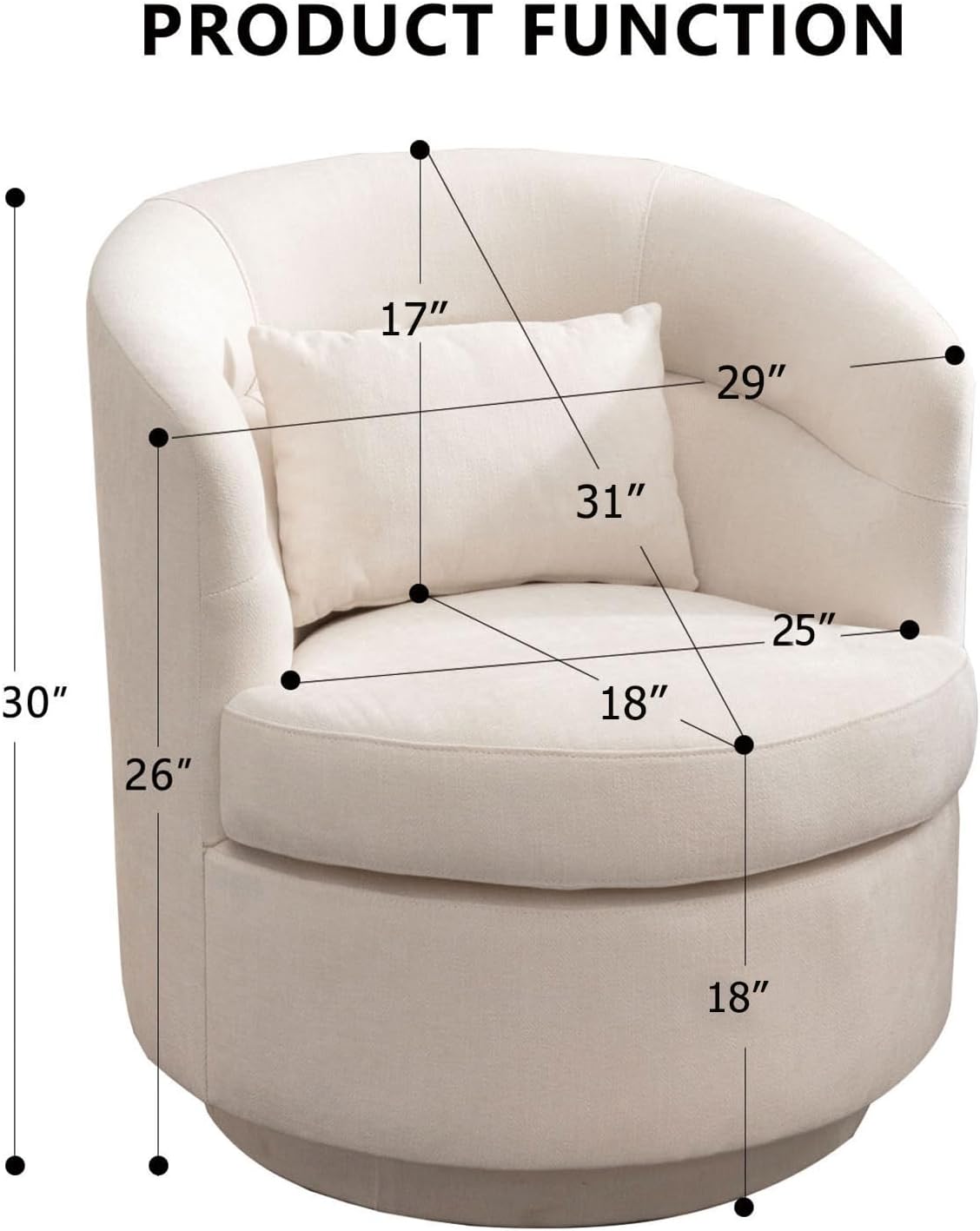Swivel Barrel Accent Chair with Pillow for Living Room
