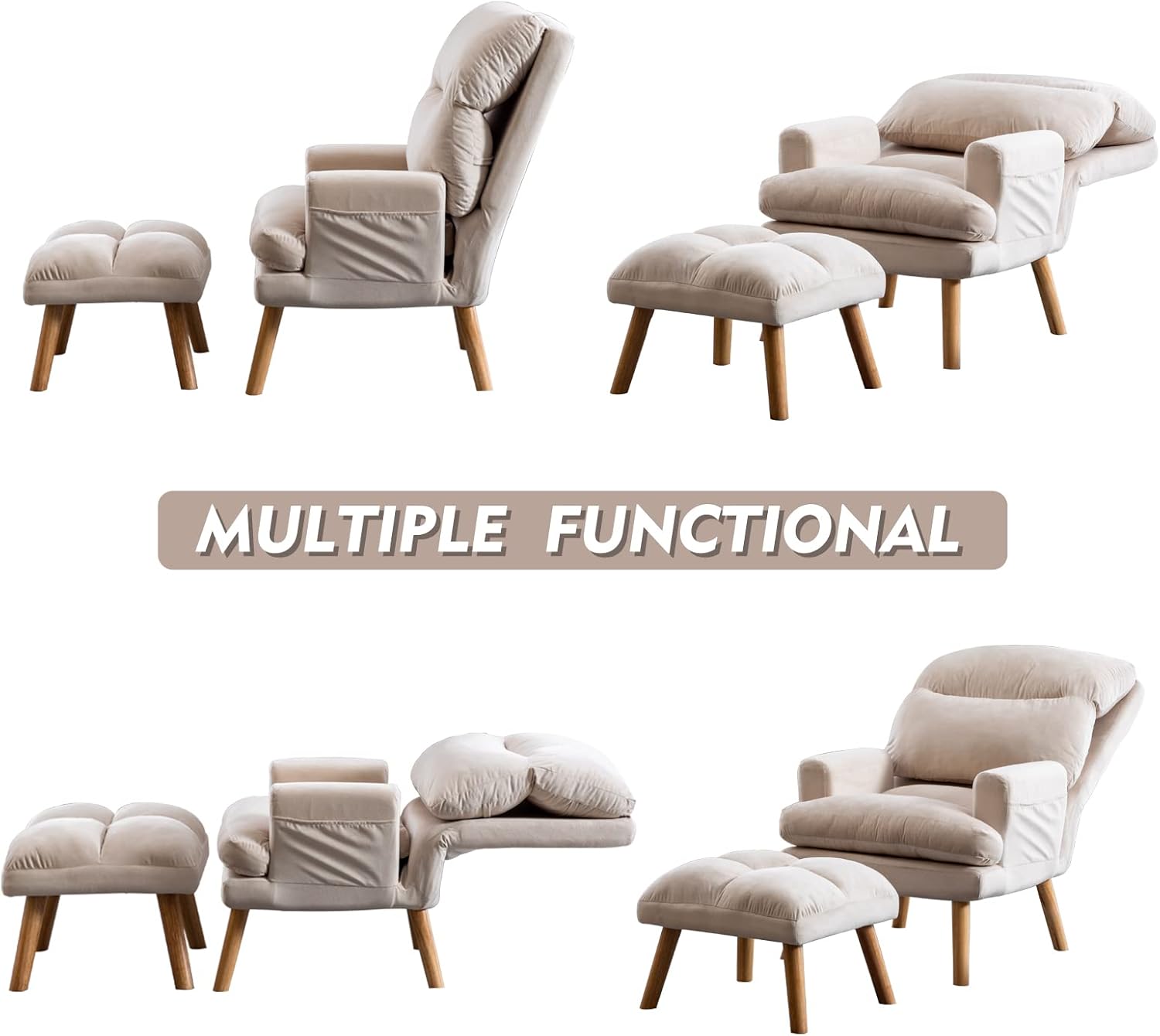 Charles Adjustable Accent Chair with Ottoman for Living Room