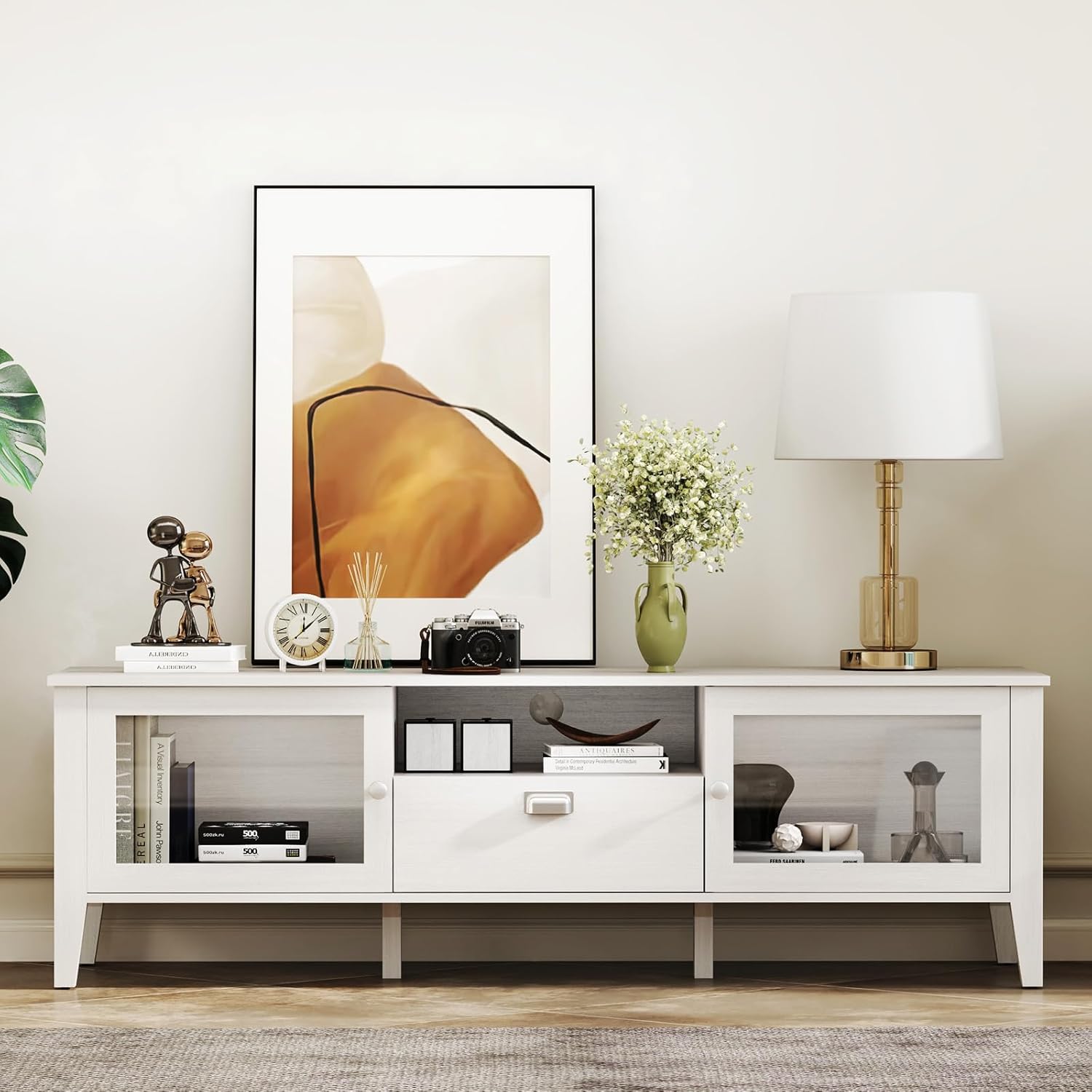 Modern TV Stand with Glass Doors for 65–70" TVs