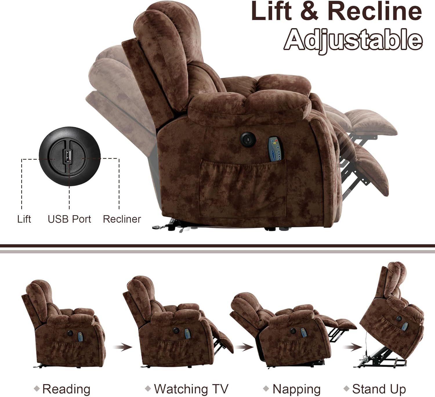 Power Lift Recliner Chair with Massage and Heat for Living Room