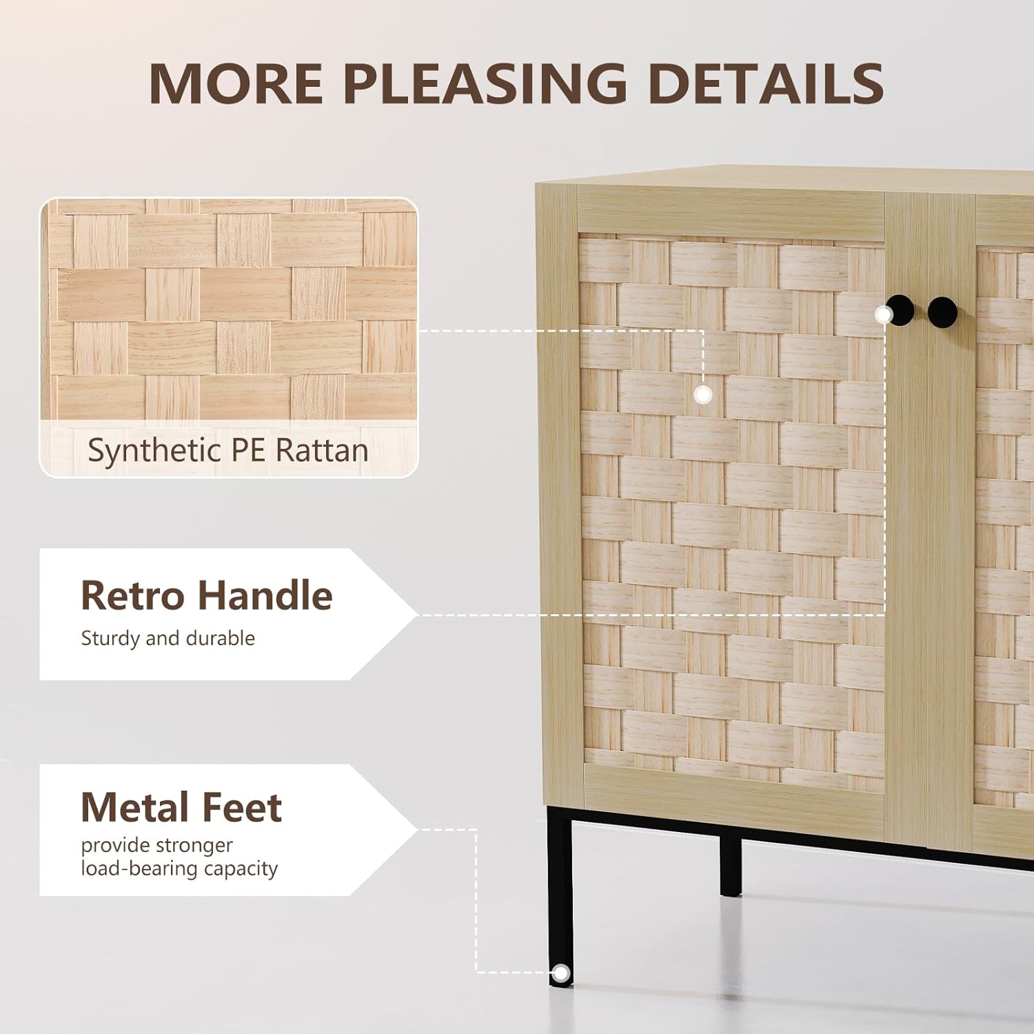 Kitchen Storage Sideboard with Rattan Doors for Living Room