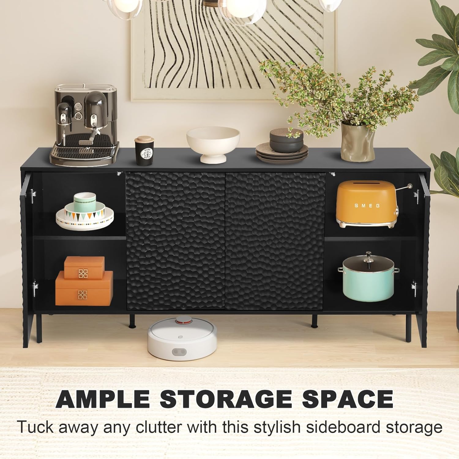 Mid-Century Textured TV Console Stand for Living Room