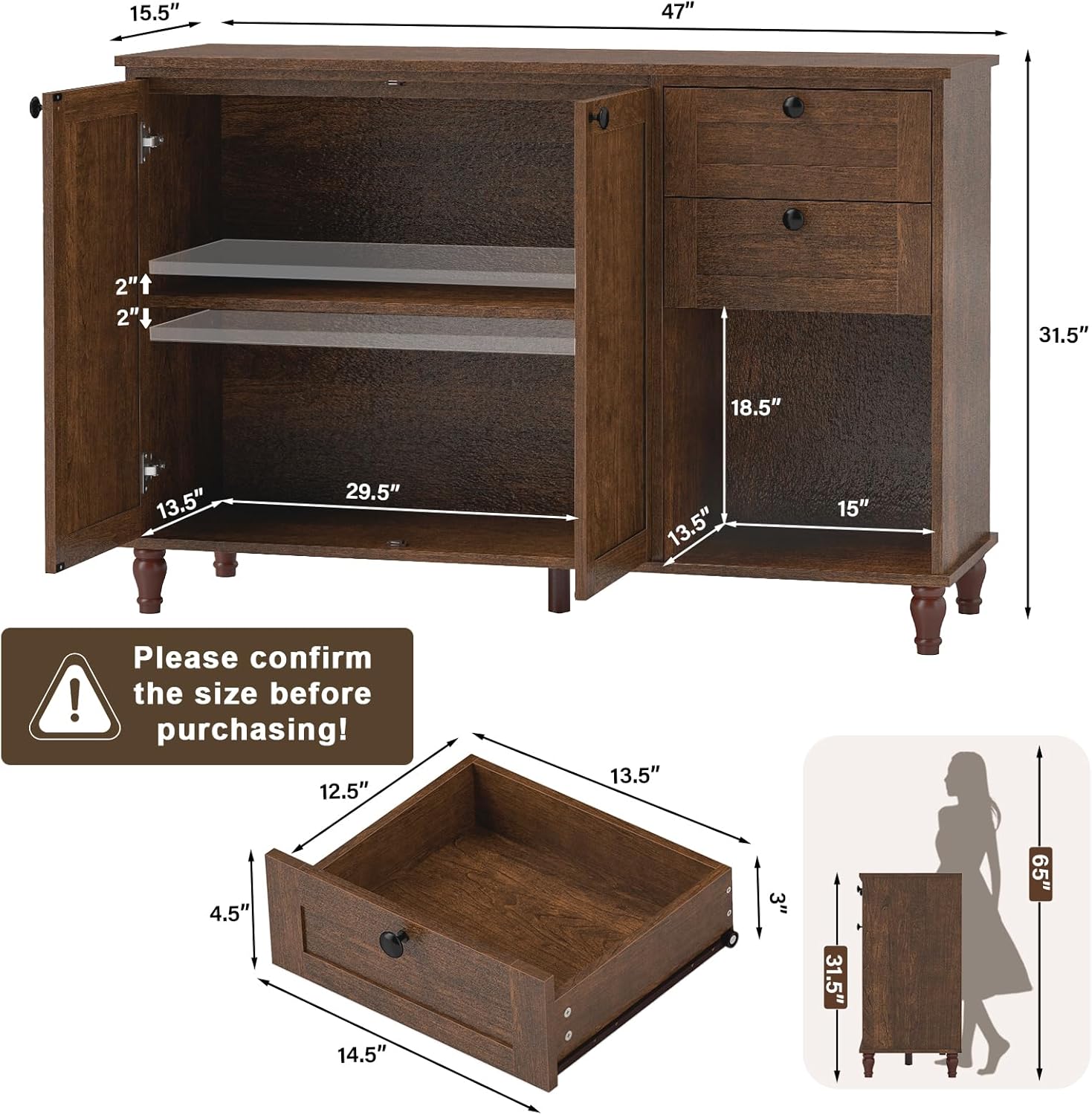Mid-Century Modern TV Console Cabinet for Living Room