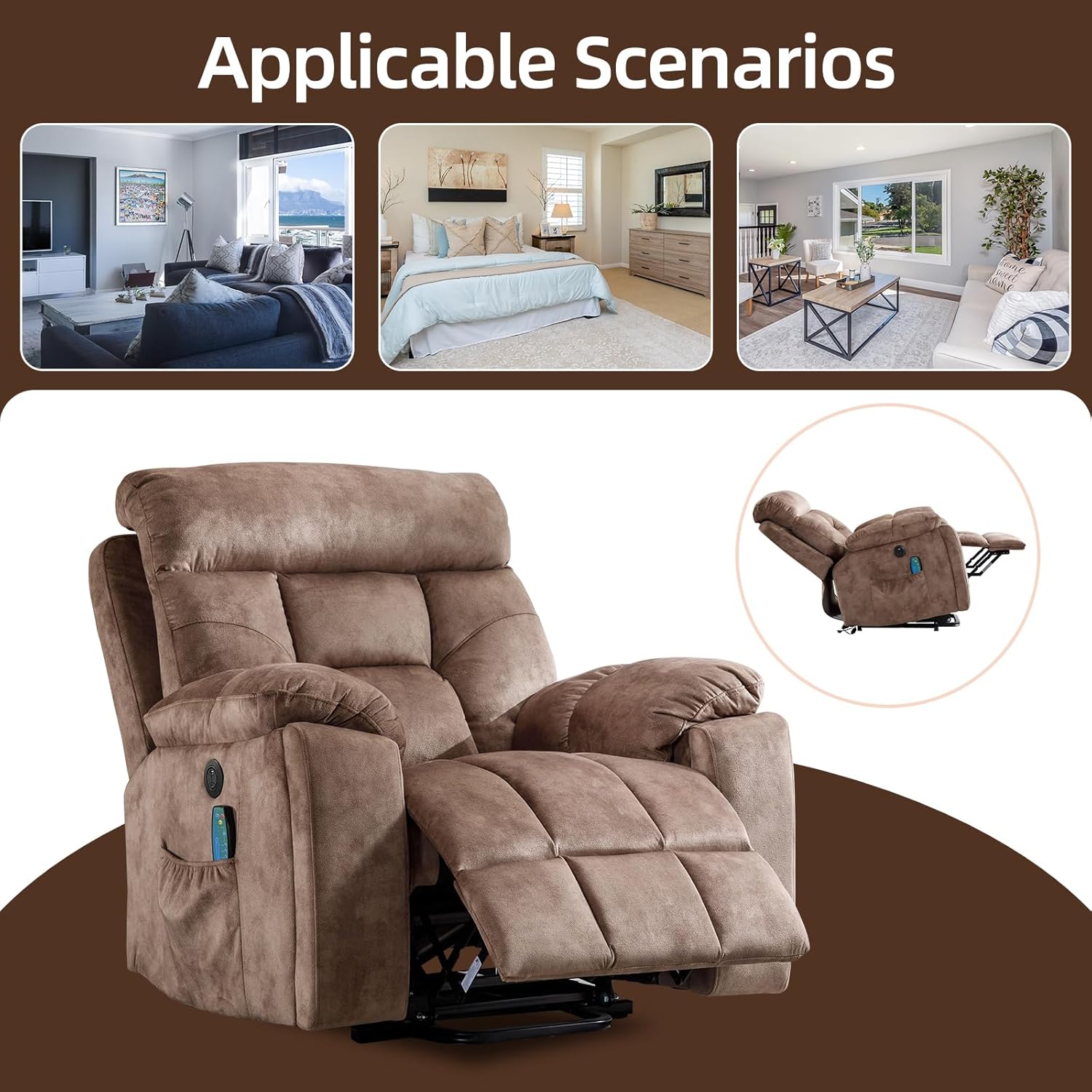 Power Lift Recliner Chair with Massage and Heat for Living Room