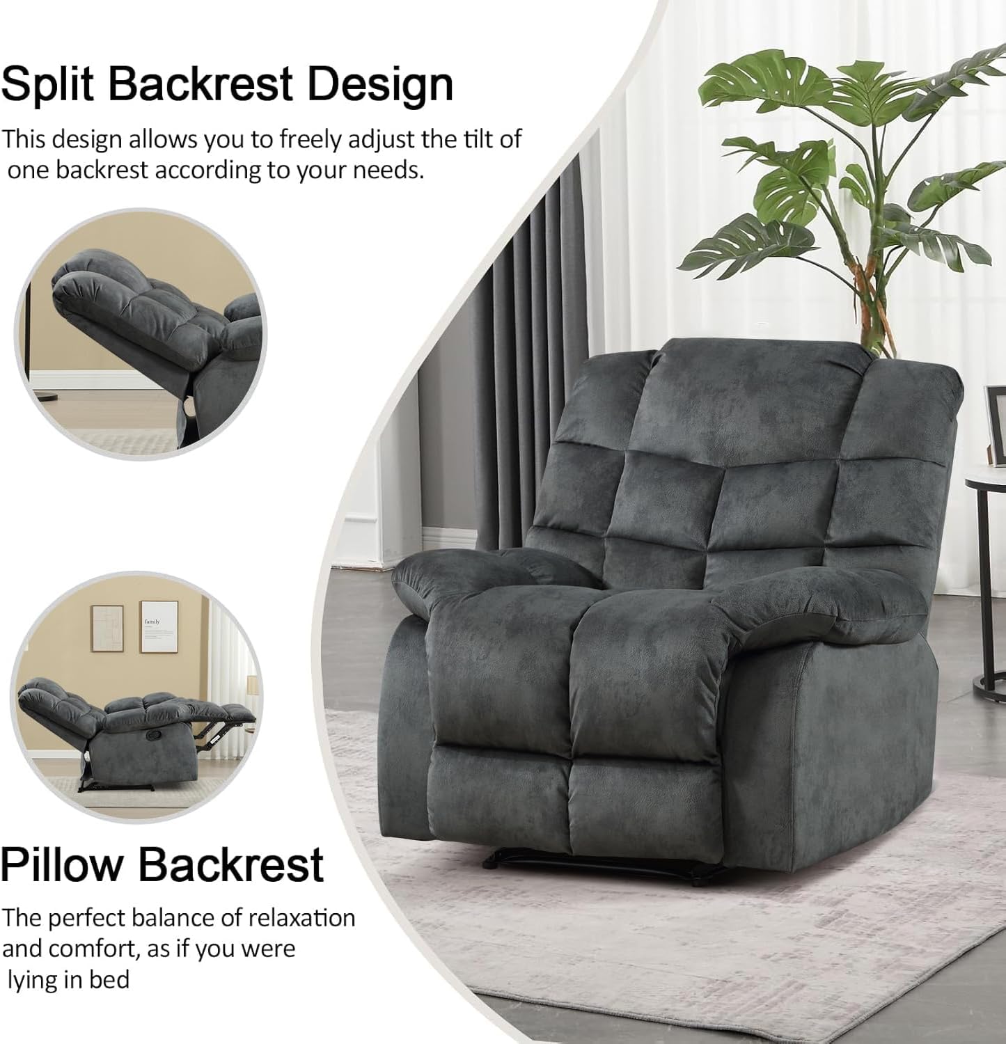 Single Recliner Sofa Chair with Manual Recline for Living Room
