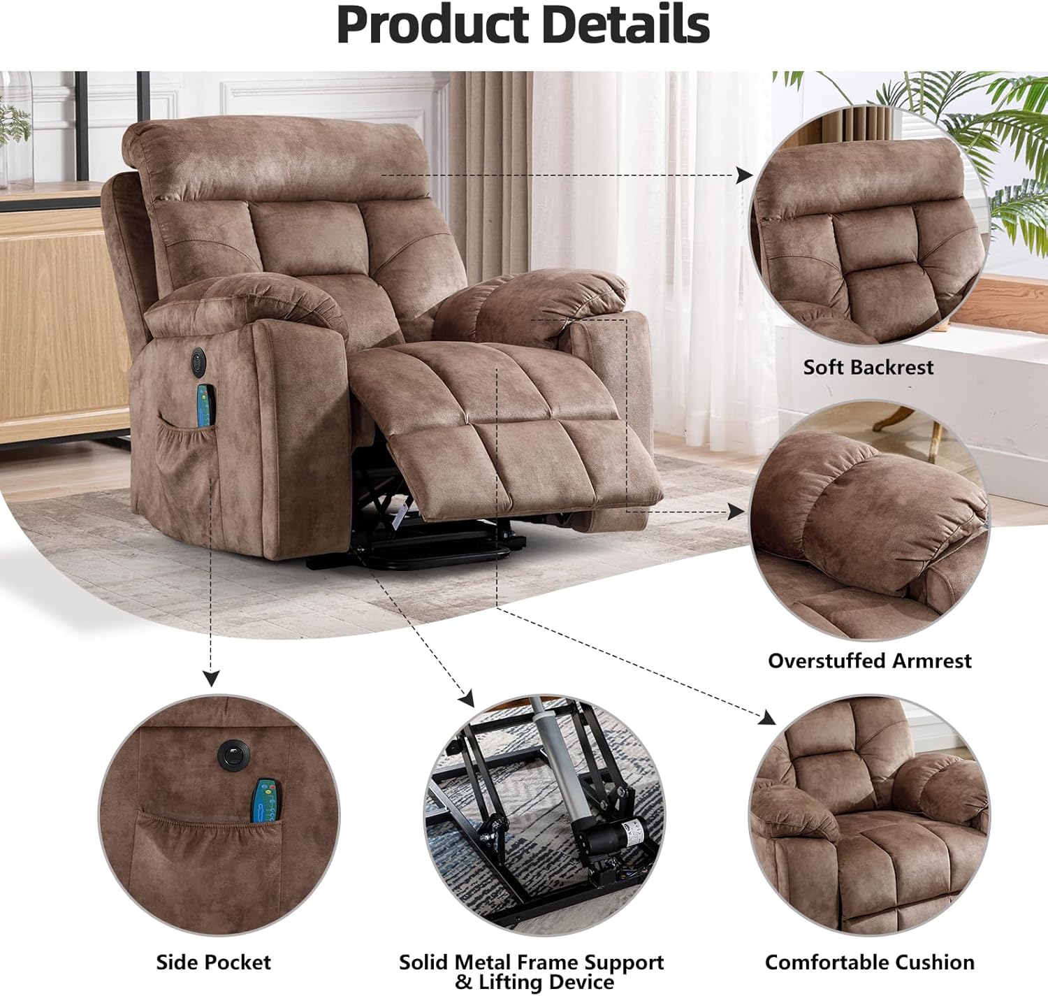 Power Lift Recliner Chair with Massage and Heat for Living Room