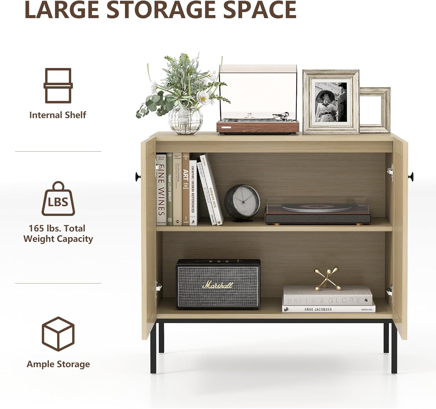 Kitchen Storage Sideboard with Rattan Doors for Living Room