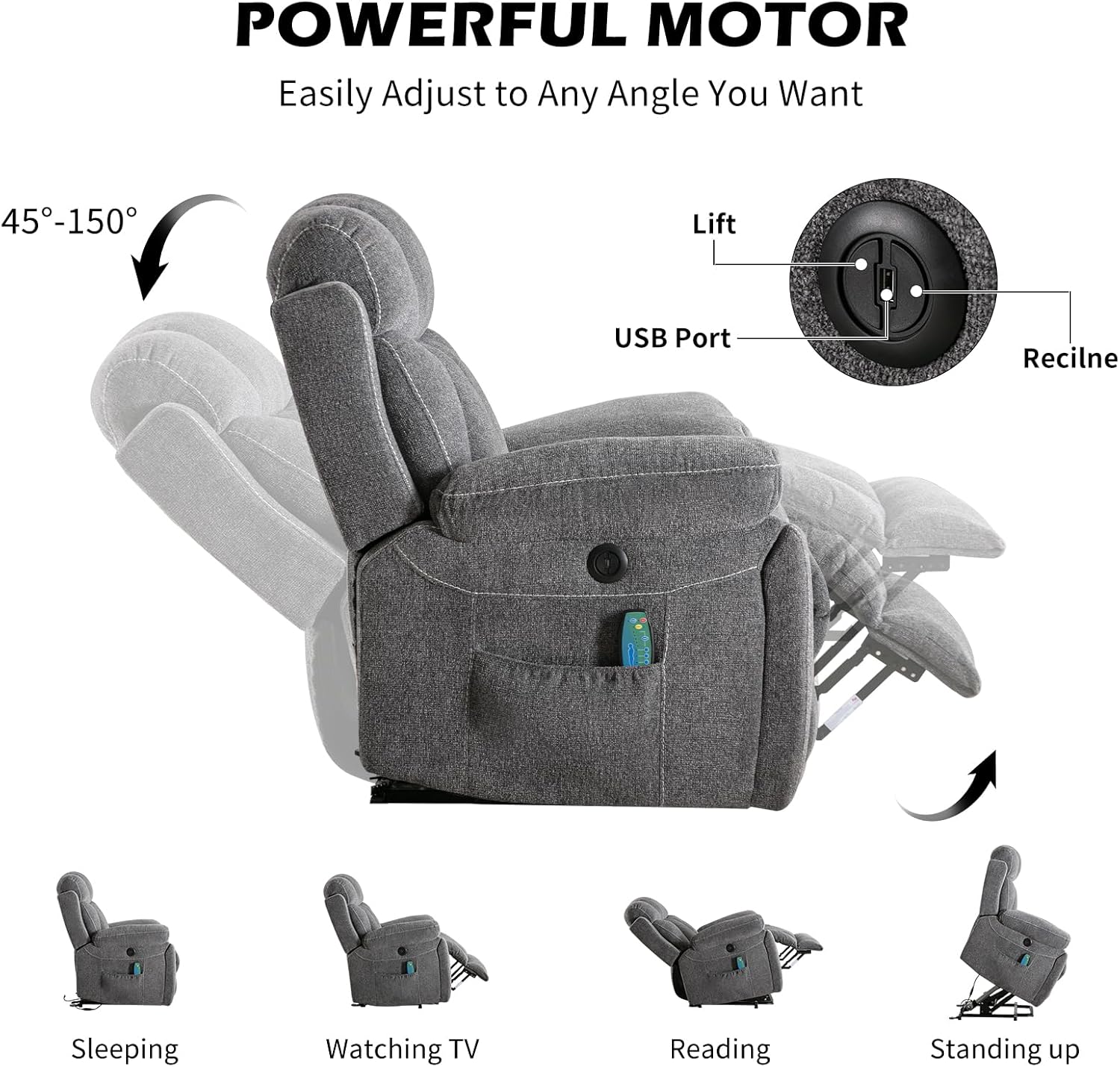 Power Lift Recliner Chair with Massage and Heat for Living Room