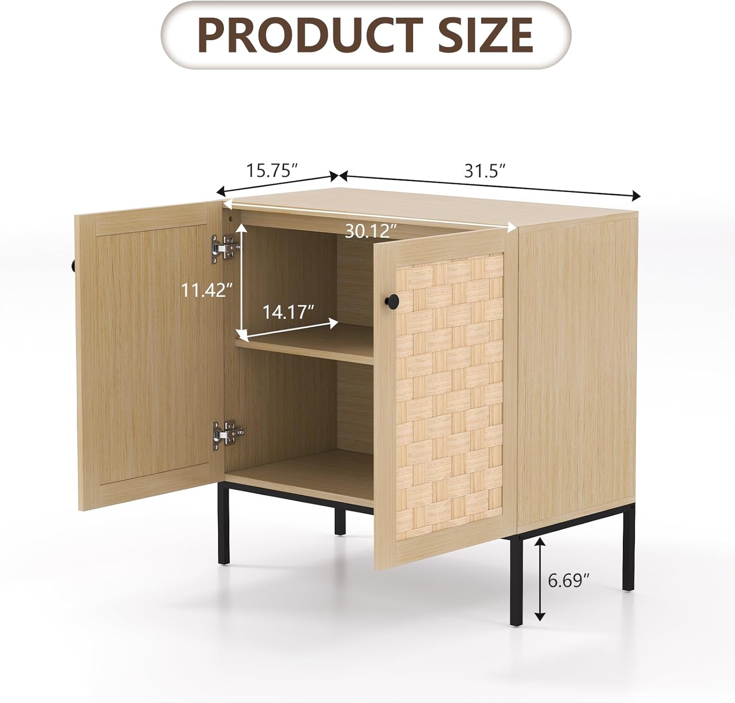 Kitchen Storage Sideboard with Rattan Doors for Living Room