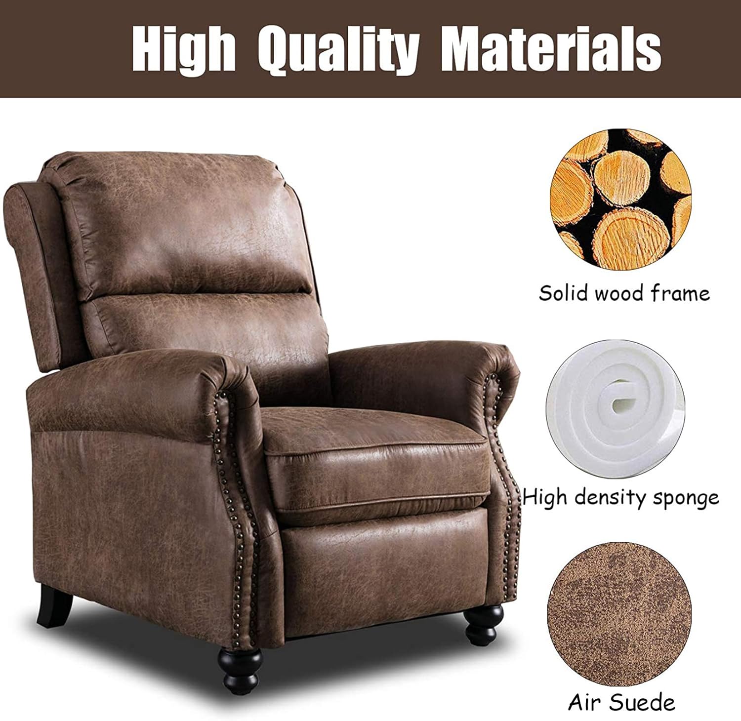 Pushback Recliner Armchair with Rivet for Living Room