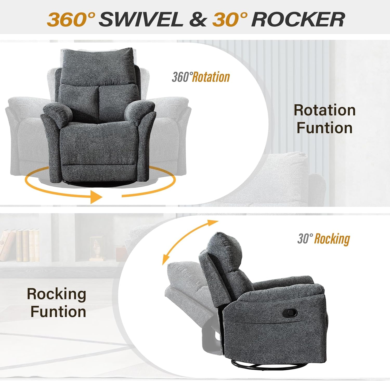 Swivel Rocker Recliner Chair for Living Room