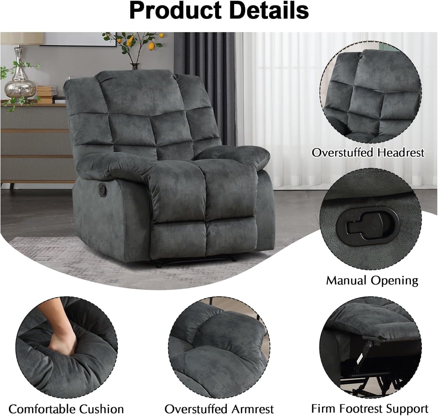 Single Recliner Sofa Chair with Manual Recline for Living Room