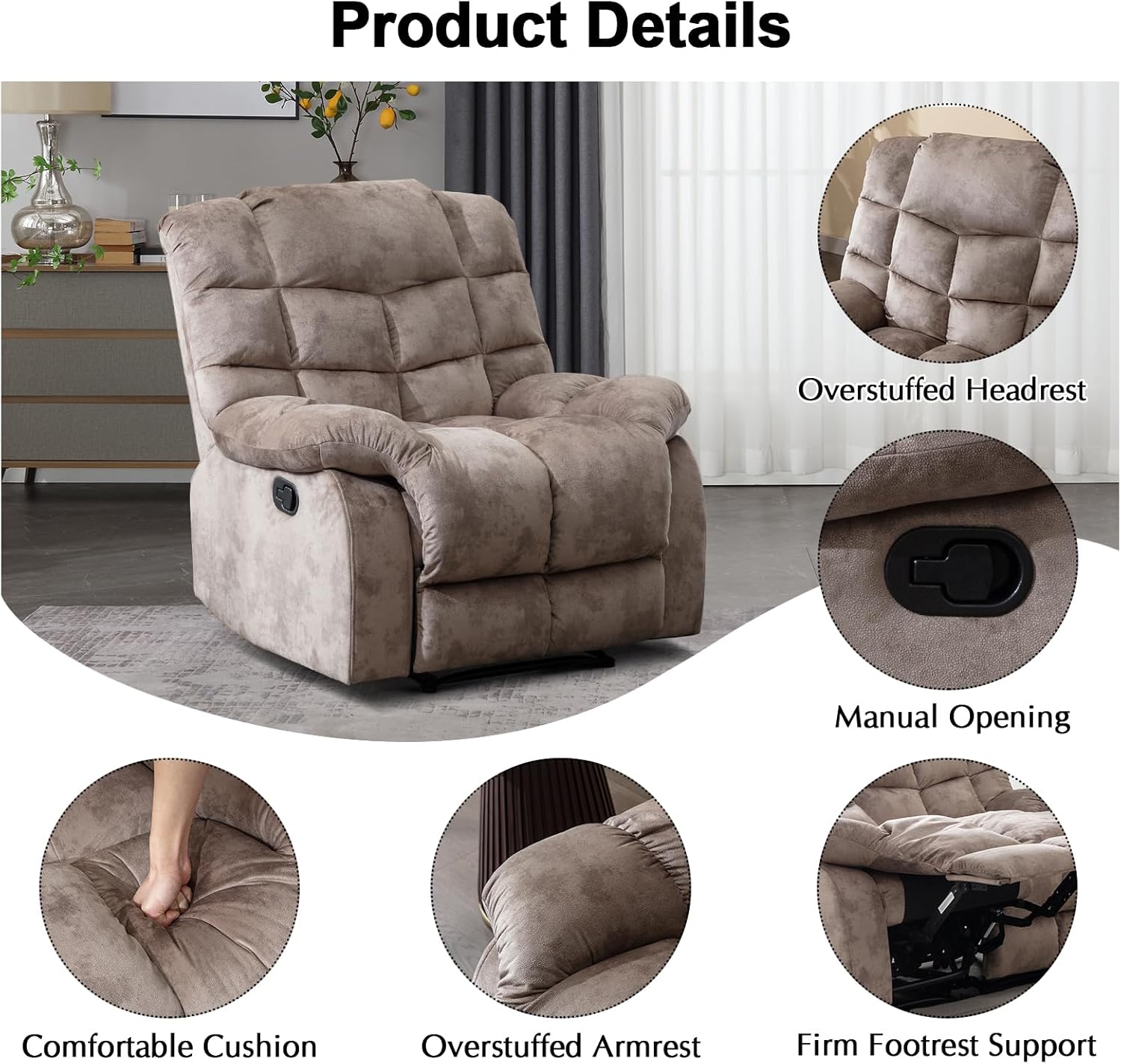 Single Recliner Sofa Chair with Manual Recline for Living Room