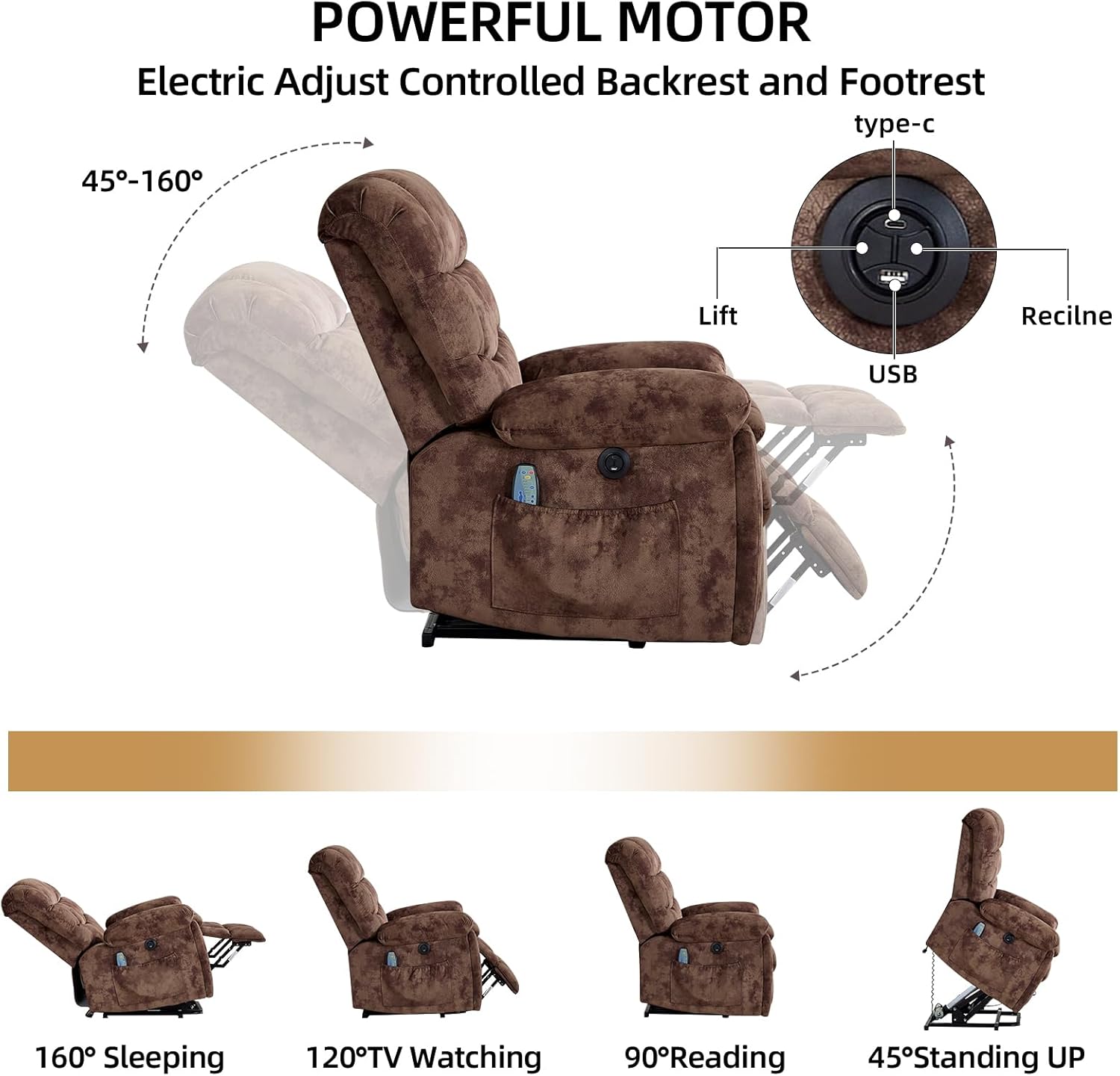 Power Lift Recliner Chair with Massage and Heat for Living Room