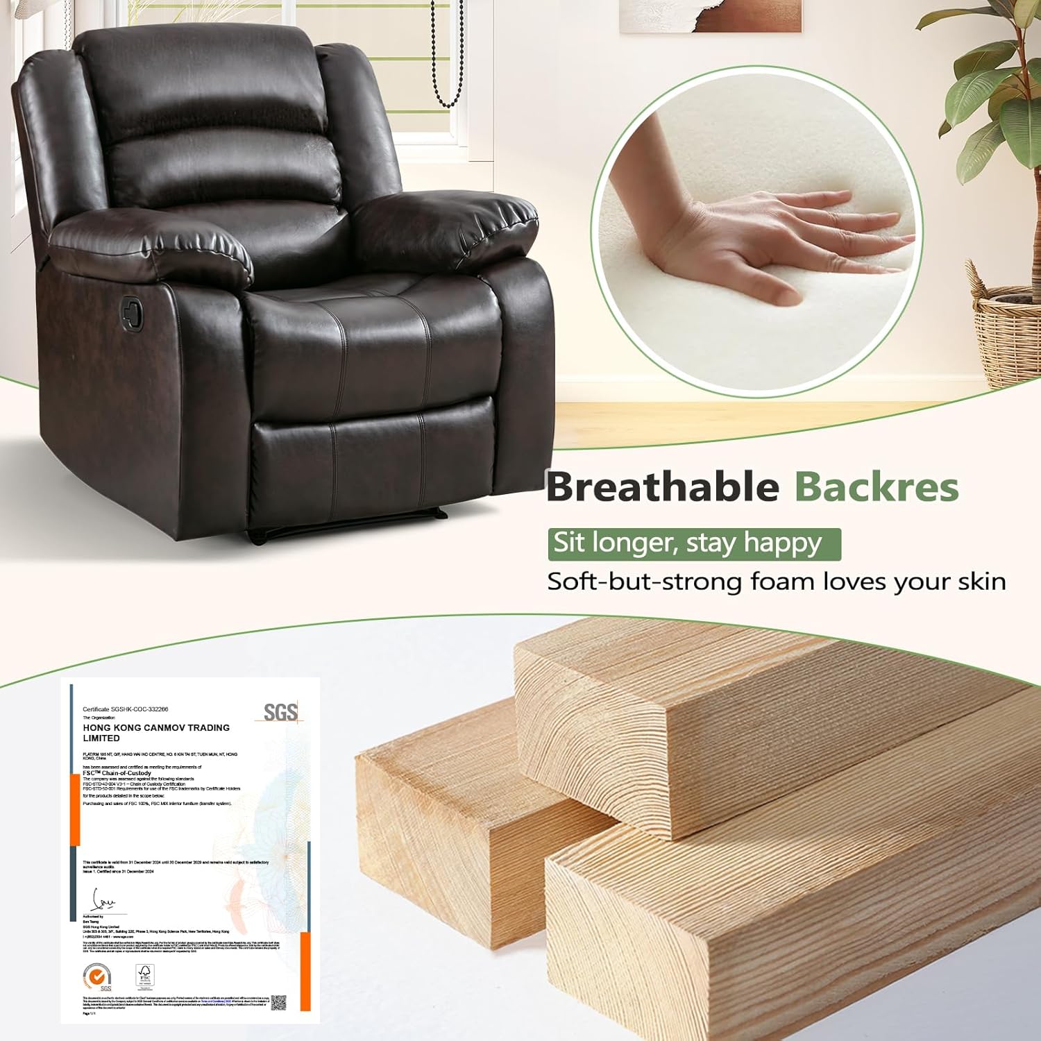 Manual Fabric Recliner Chair for Living Room