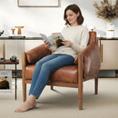 Mid-Century Leather Accent Chair with Arm Pads - Camel