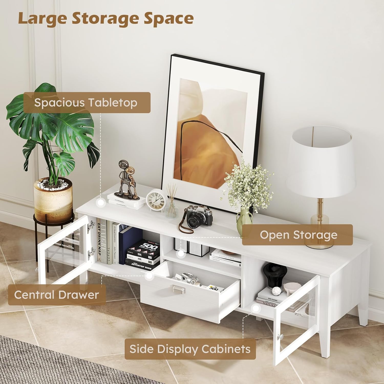 Modern TV Stand with Glass Doors for 65–70" TVs