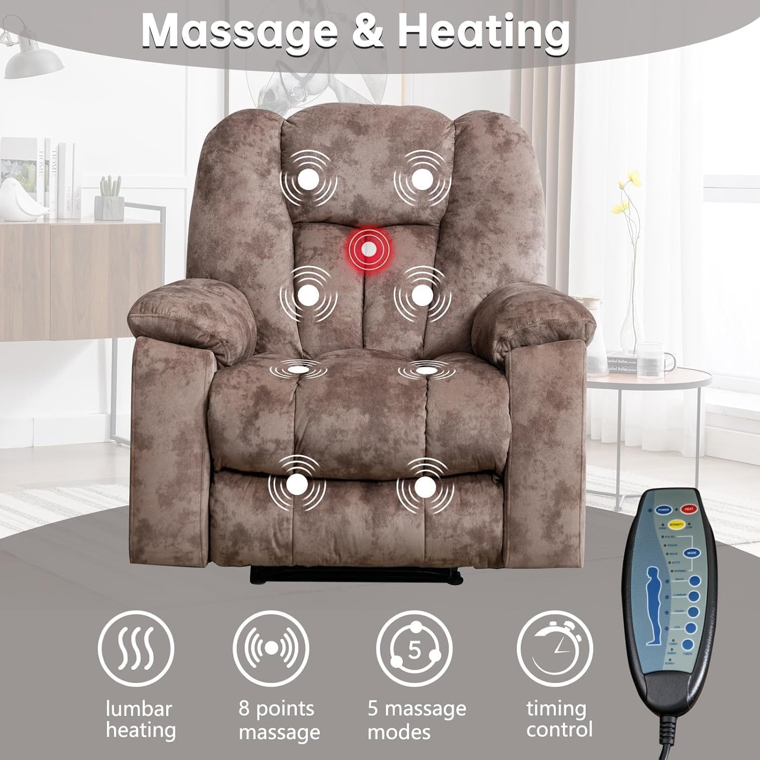 Manual Recliner Chair with Massage and Heat for Living Room