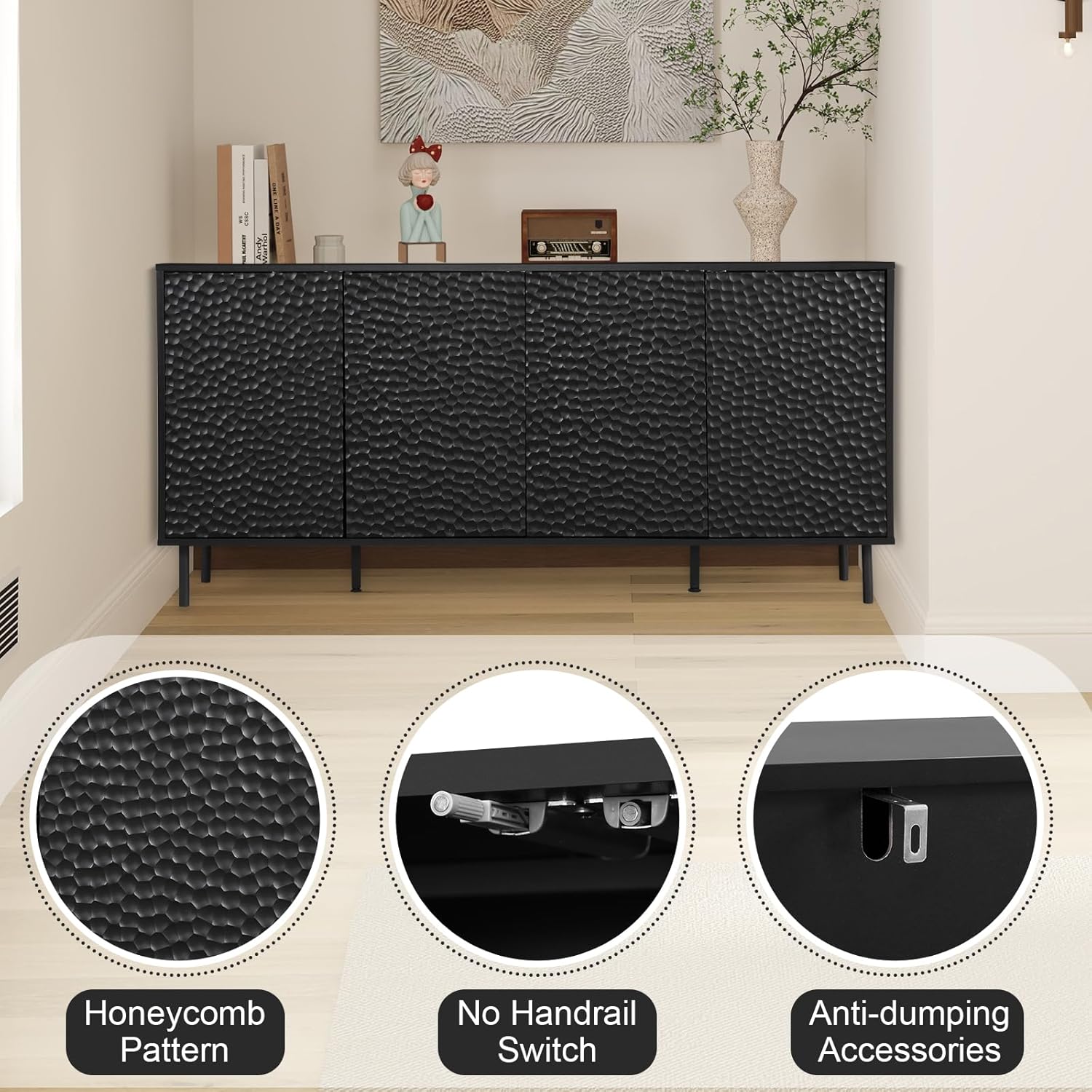 Mid-Century Textured TV Console Stand for Living Room