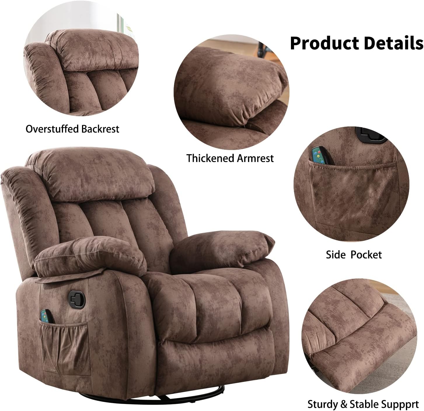 Massage Rocker Recliner Chair with Heat for Living Room