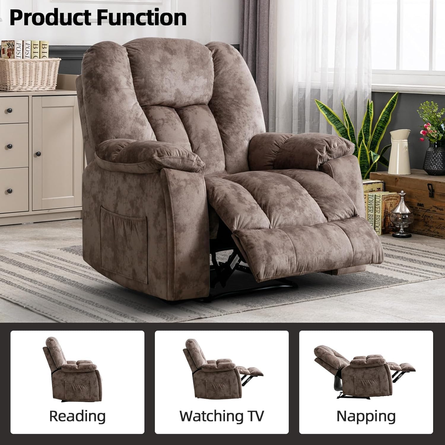 Manual Recliner Chair with Massage and Heat for Living Room