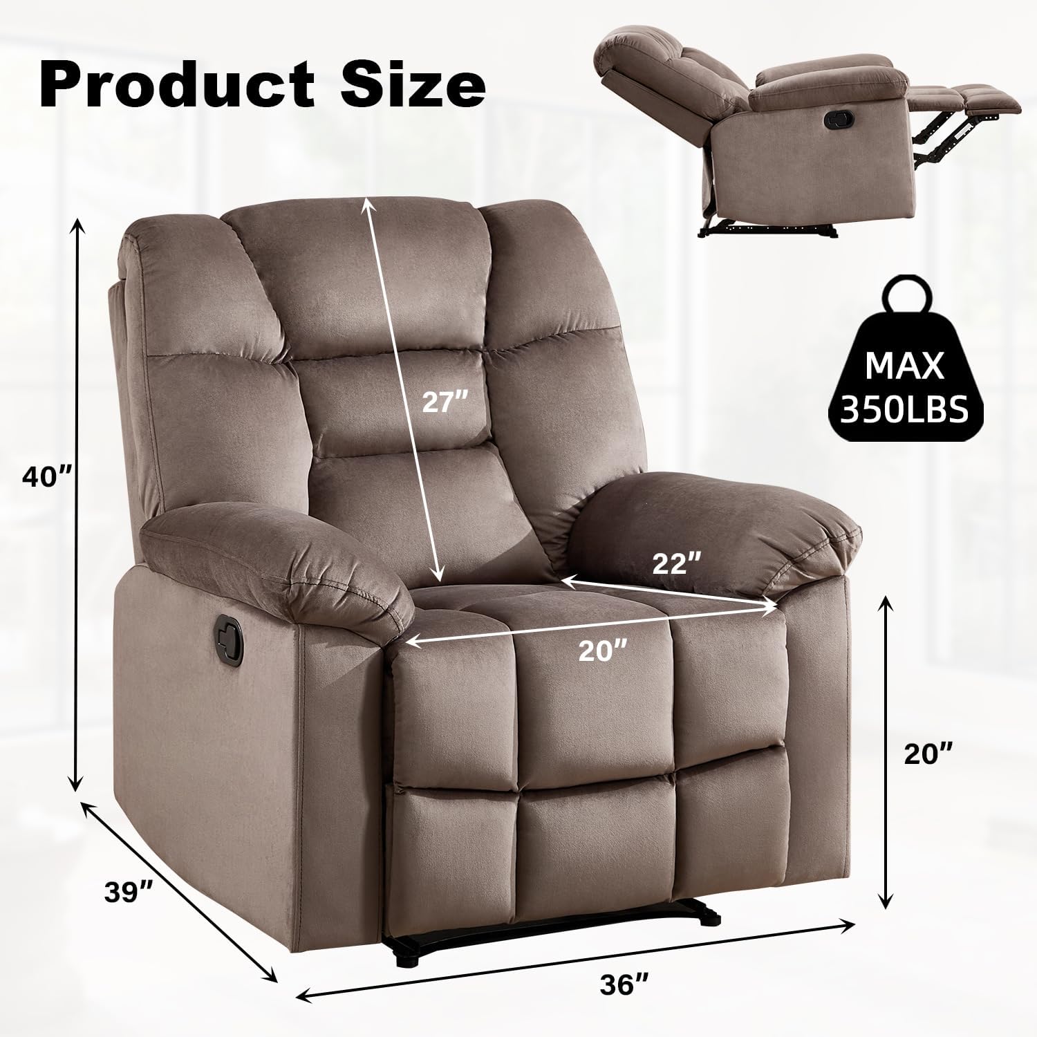 Manual Recliner Sofa Chair with Armrests for Living Room