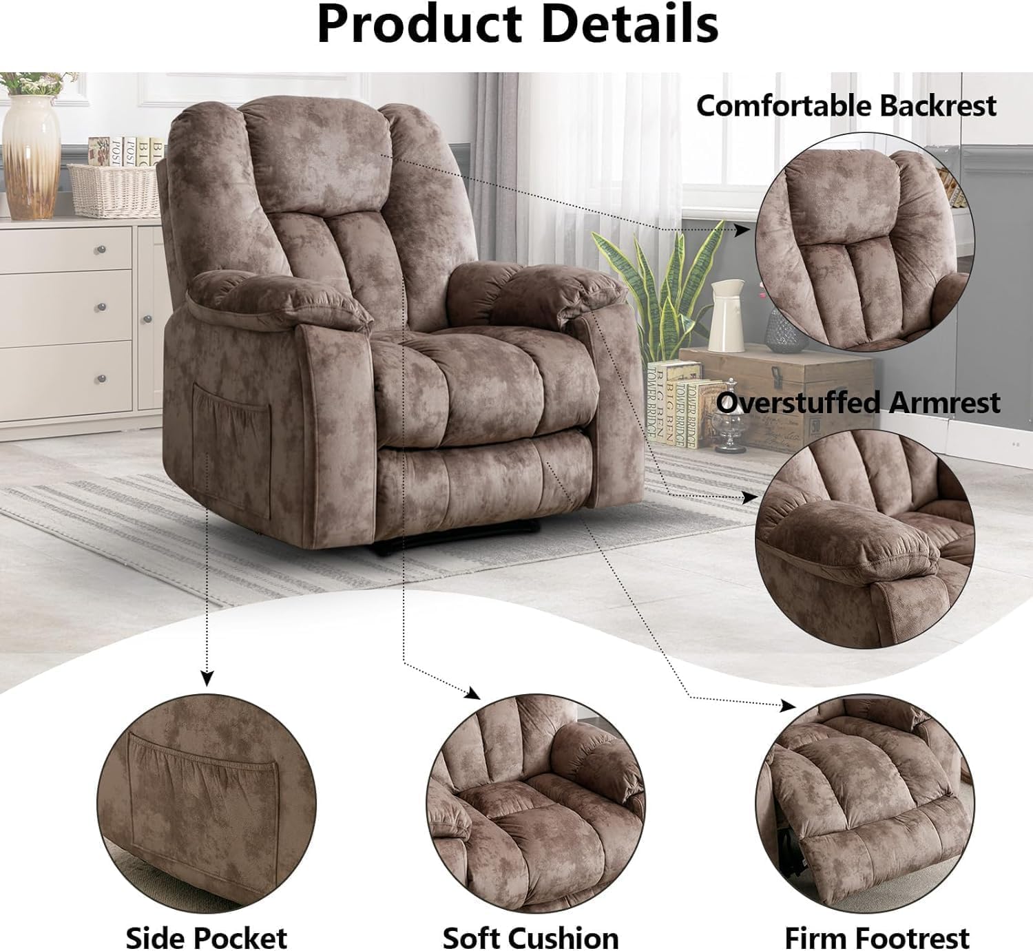 Manual Recliner Chair with Massage and Heat for Living Room