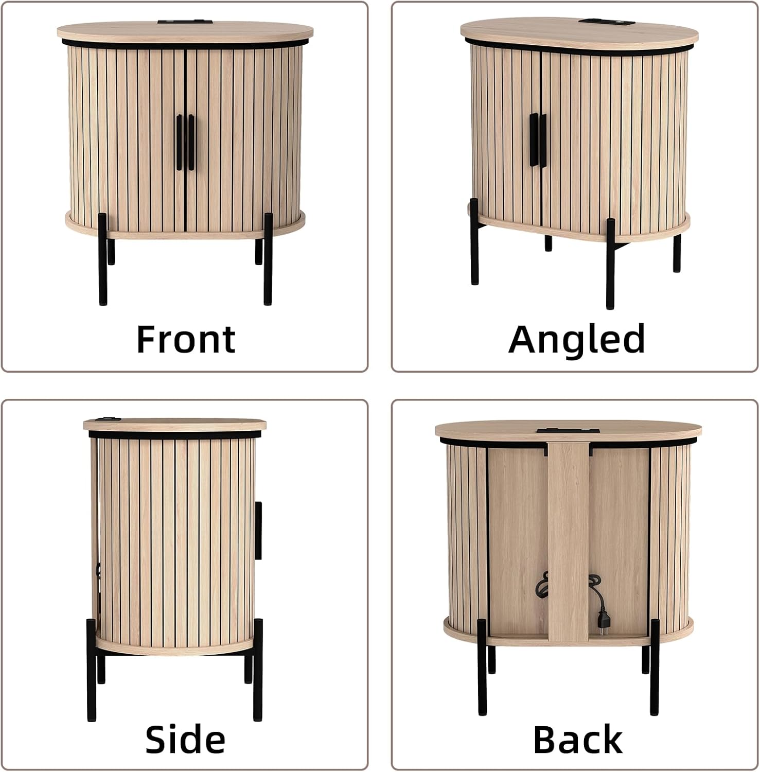 Mid-Century Side Table with Charging Station for Living Room